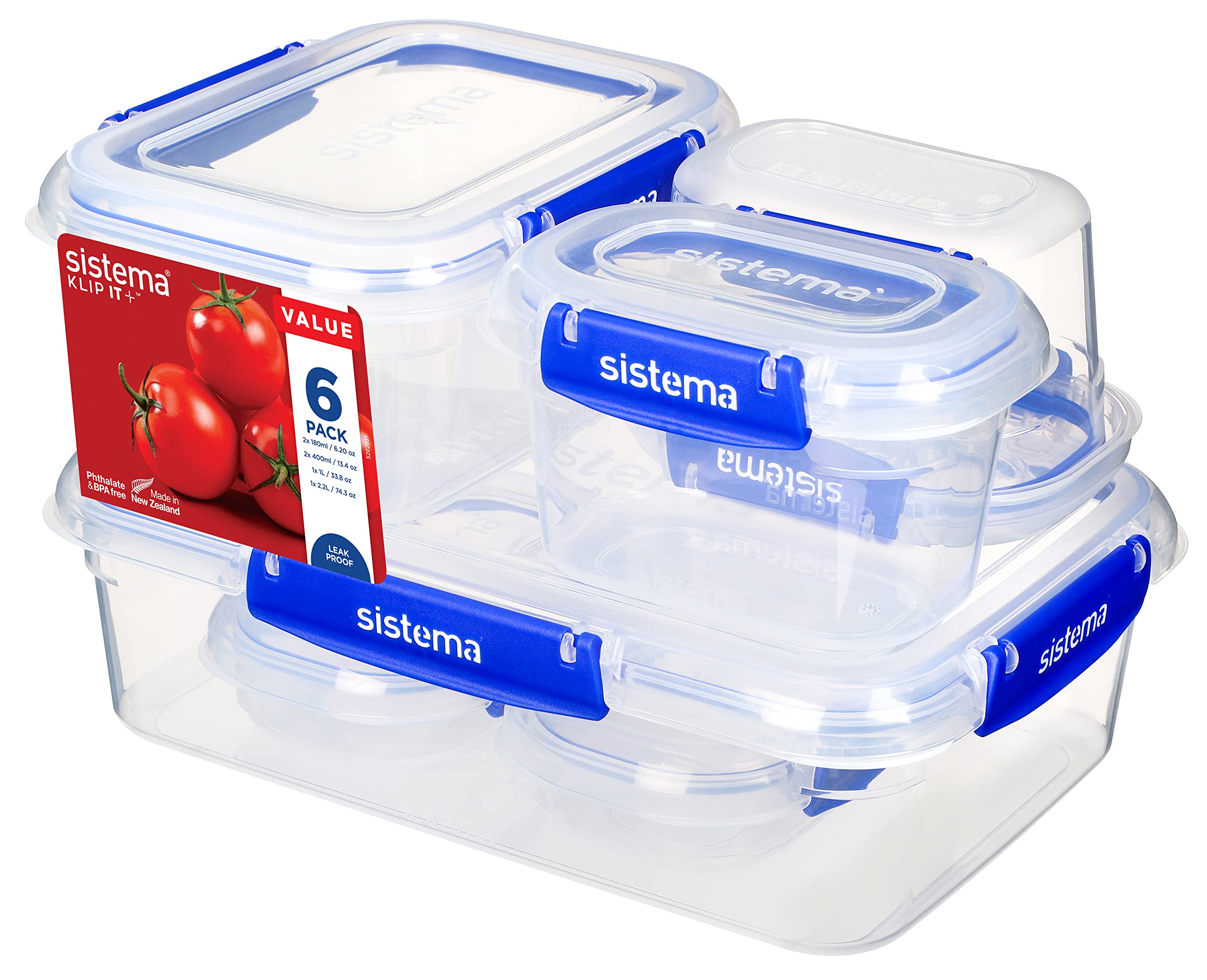 Sistema 881760 Storage Container, Clip-It Plus, Starter, Set Of 6, Microwave Safe, Dishwasher Safe