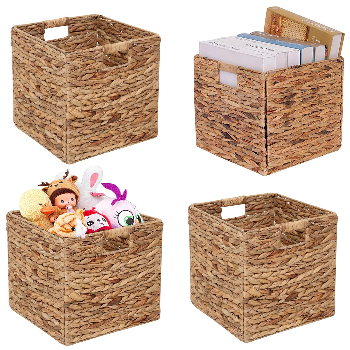 Jgjcyo9 Storage Baskets Wicker Cube Baskets Foldable Handwoven Water Hyacinth Laundry Organizer,Set Of 4 Pcs Baskets-11X11X11Inc