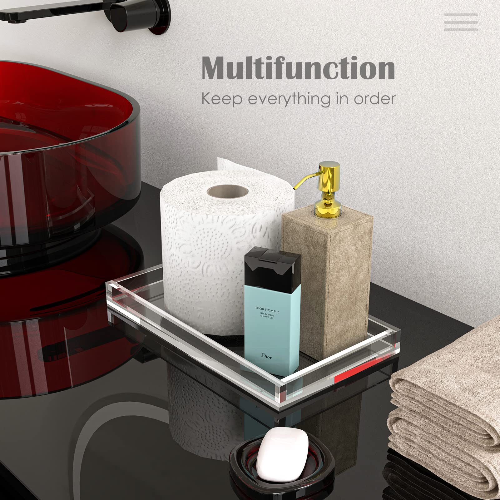 Cilinta Vanity Tray 8Mm Thicken Clear Acrylic Organizer Tray 10.5 * 6'' For Bathroom Sink Countertops, Dresser Tops, Toilet, Per