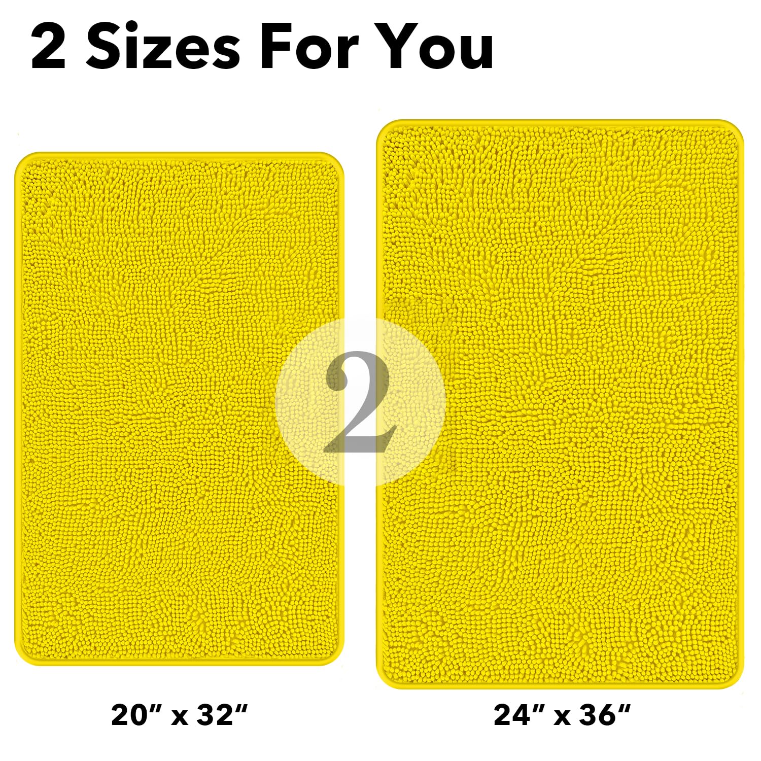 Yeaban Yellow Bathroom Rugs Sets 2 Piece - Thick Chenille Bath Mats | Absorbent And Washable Bath Rug Non-Slip, Plush And Soft R