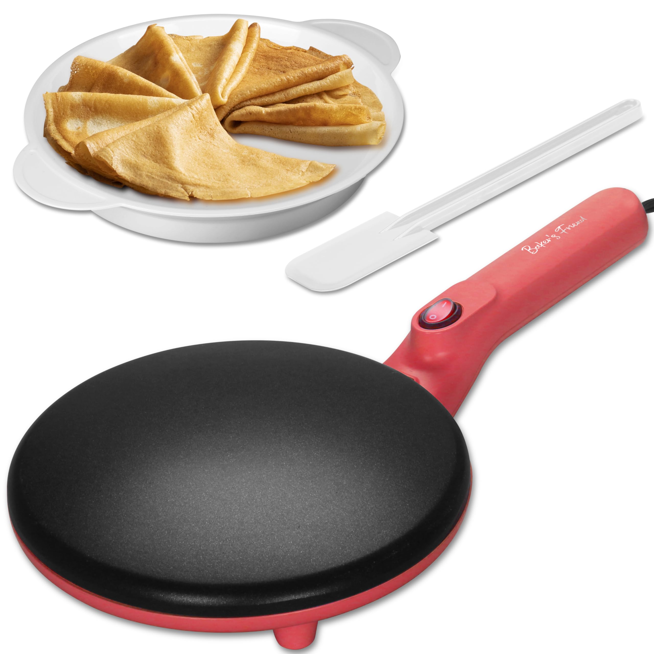 Bakers Friend Instant Crepe Maker with Handle, Electric Crepe Maker Machine, Crepera Electrica, 8 Inch Non-stick Cooking Surfac