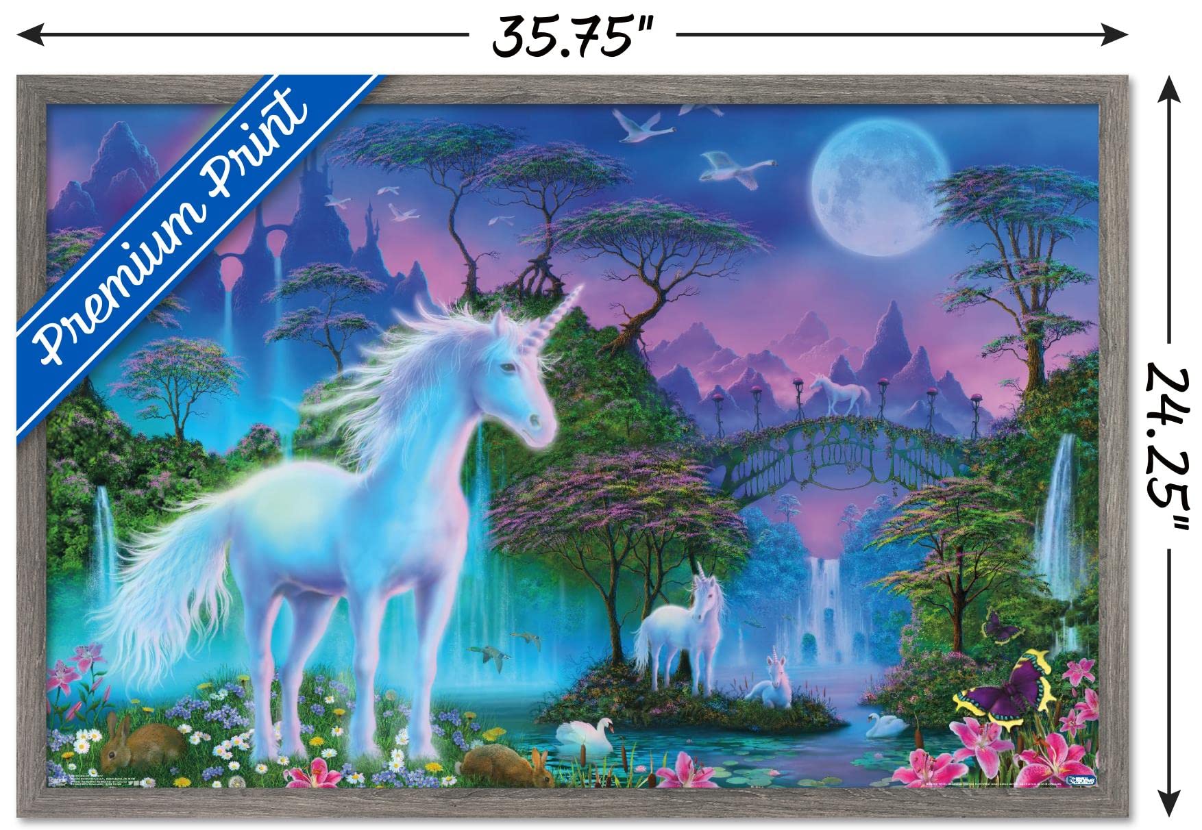 Trends International Unicorn Meadow Wall Poster, 22.375'' X 34'', Barnwood Framed Version