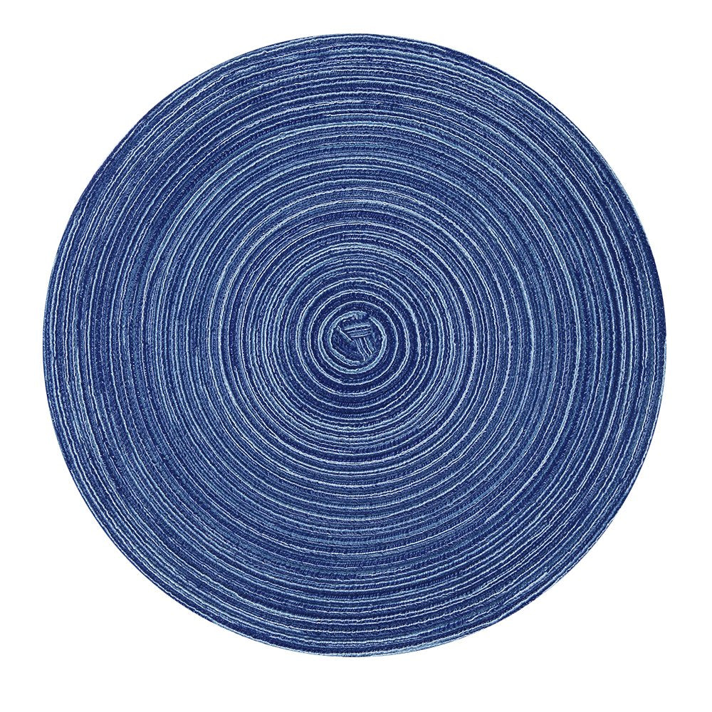 Topotdor 14 Inch Round Placemats Heat-Resistant Stain Resistant Anti-Skid Washable Polyproplene Table Mats Placemats (Blue, Set