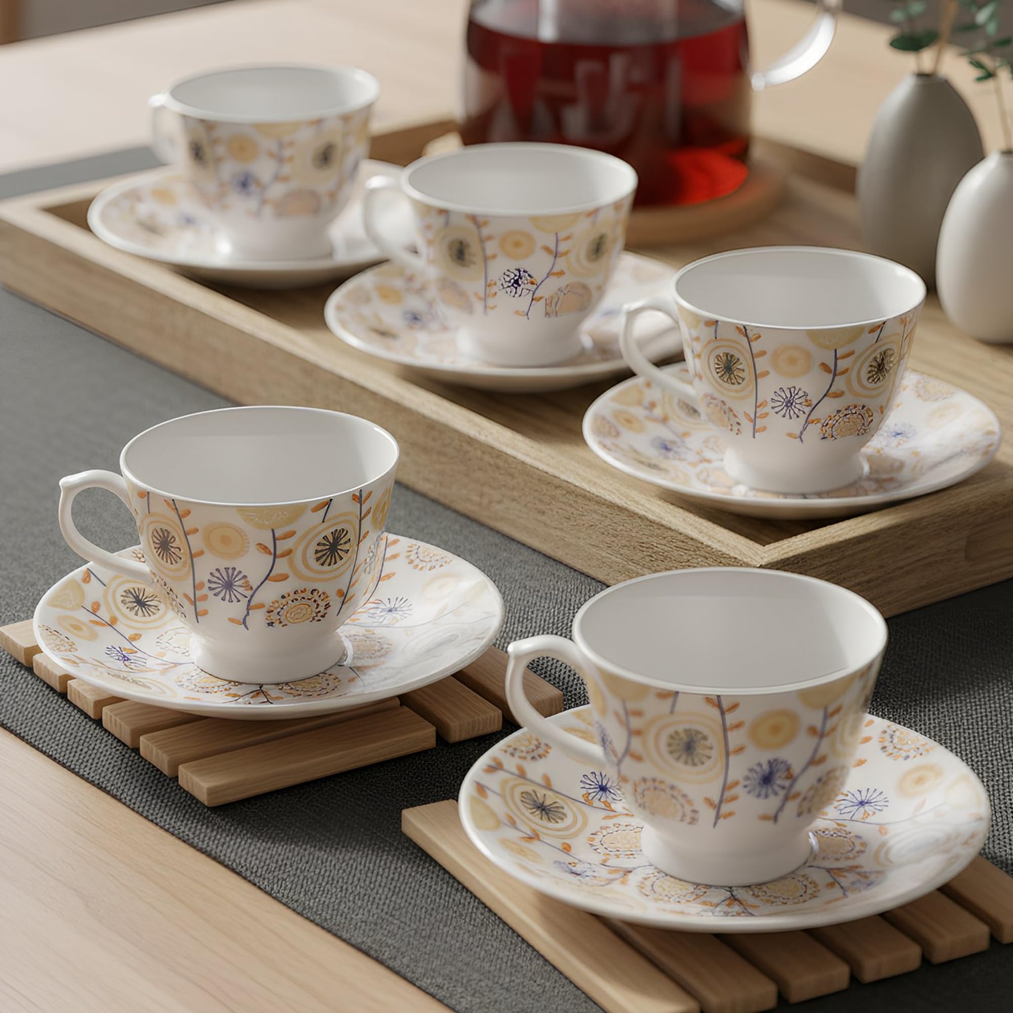U.P.C. Toughened Glass Cup With Saucer Set Of 12 Pcs (NCup_Saucer_Printed_White)