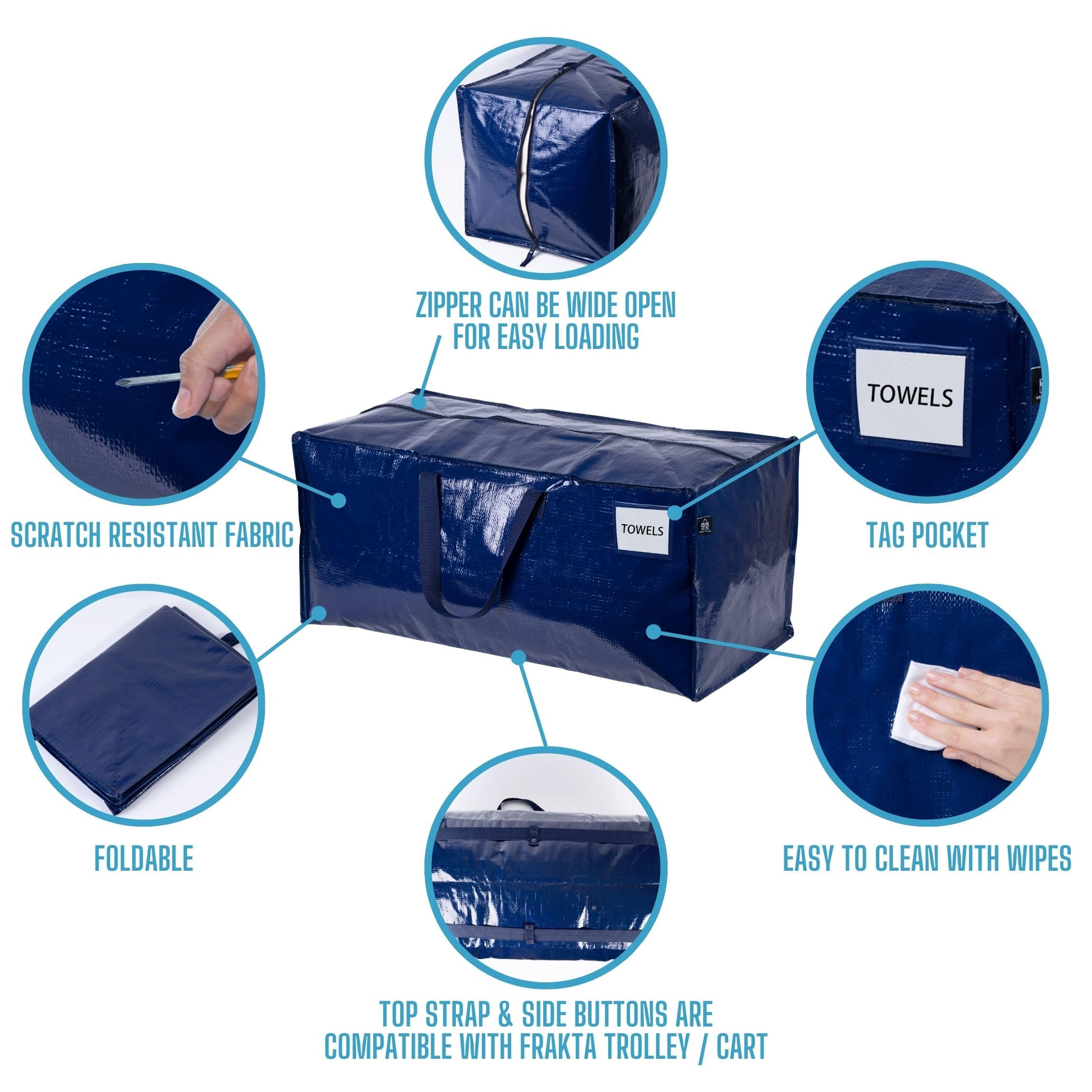 VENO 6 Pack Heavy Duty Extra Large Moving Bags WBackpack Straps Strong Handles & Zippers  Storage Totes For Space Saving  Fold Flat  Alternative to Moving Box (Blue  6 Pack)