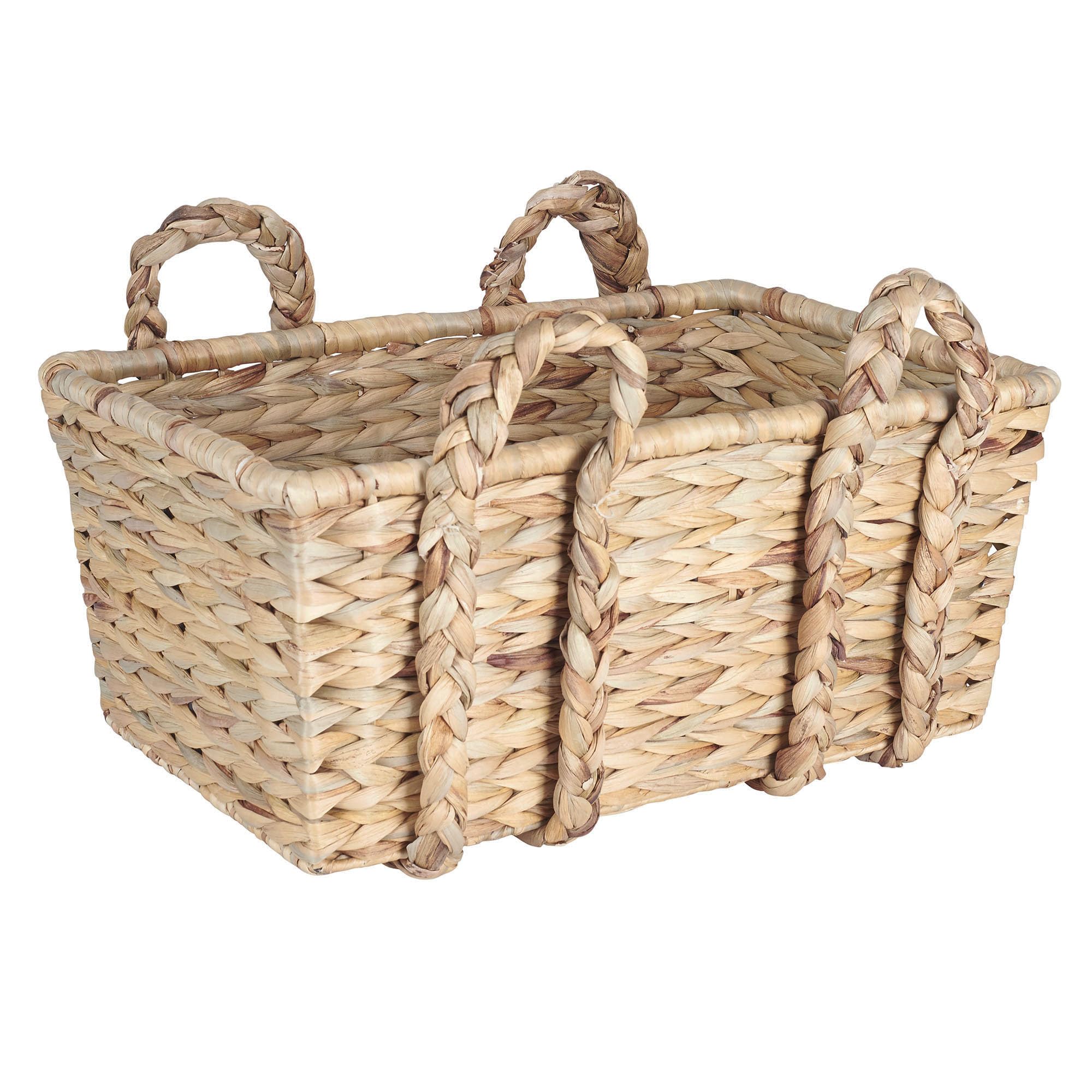 Household Essentials Large Rectangular Floor Storage Basket With Braided Handles, Light Brown