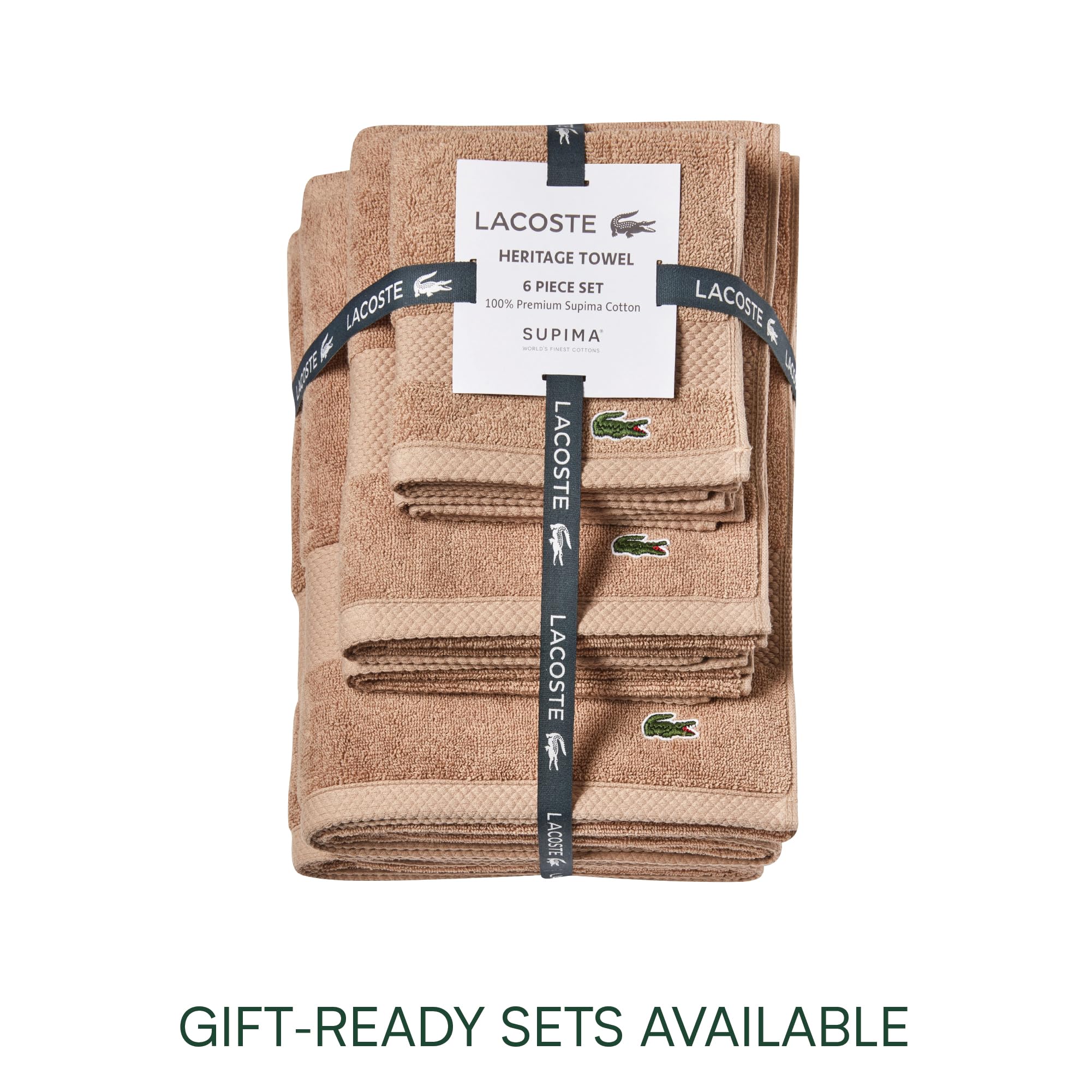 Lacoste Heritage Supima Cotton Hand Towel, Sand, 16'' X 30''