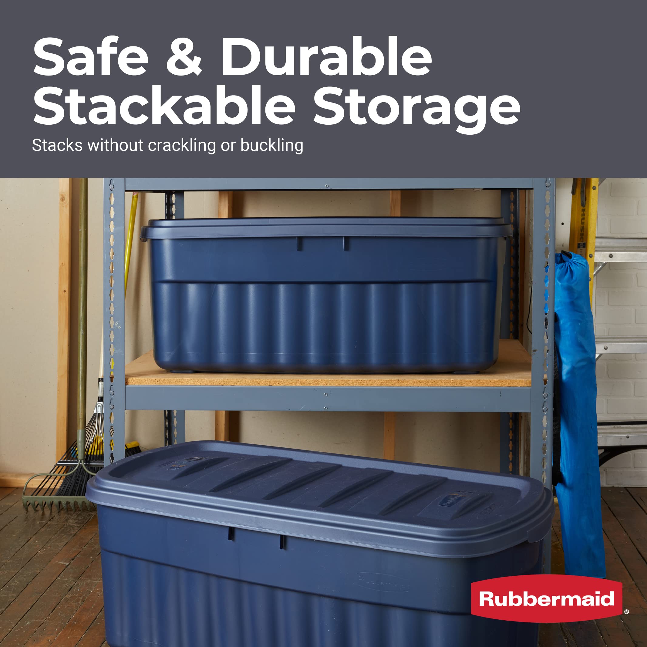 Rubbermaid Roughneck Storage Totes 50 Gal, Large Durable Stackable Storage Containers, Great For Basement, Attic, Garage Storage