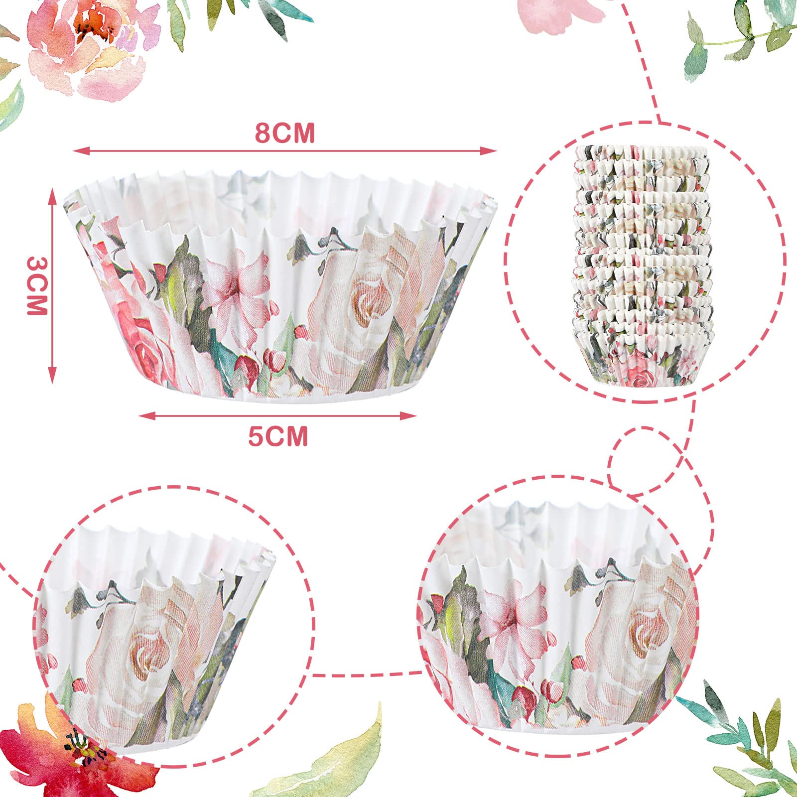 300 Counts Floral Cupcake Liners Floral Cupcake Wrappers Baking Cups Baking Liners Holders For Baby Shower Wedding Bridal Shower