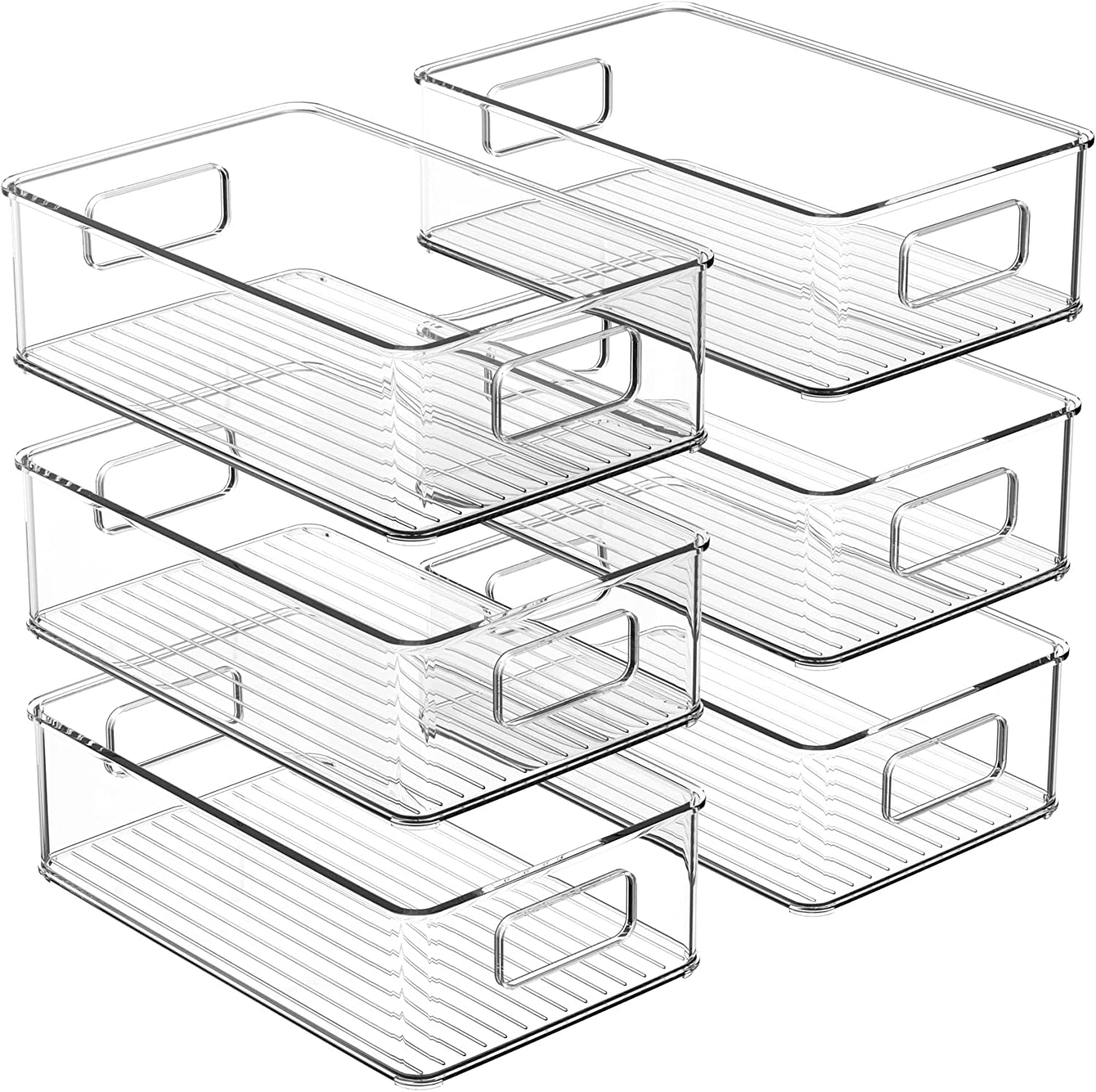 Snazzy Clear Plastic Fridge Storage Organizer Bins Pantry Kitchen Countertop Cupboard Boxes Set OF 6