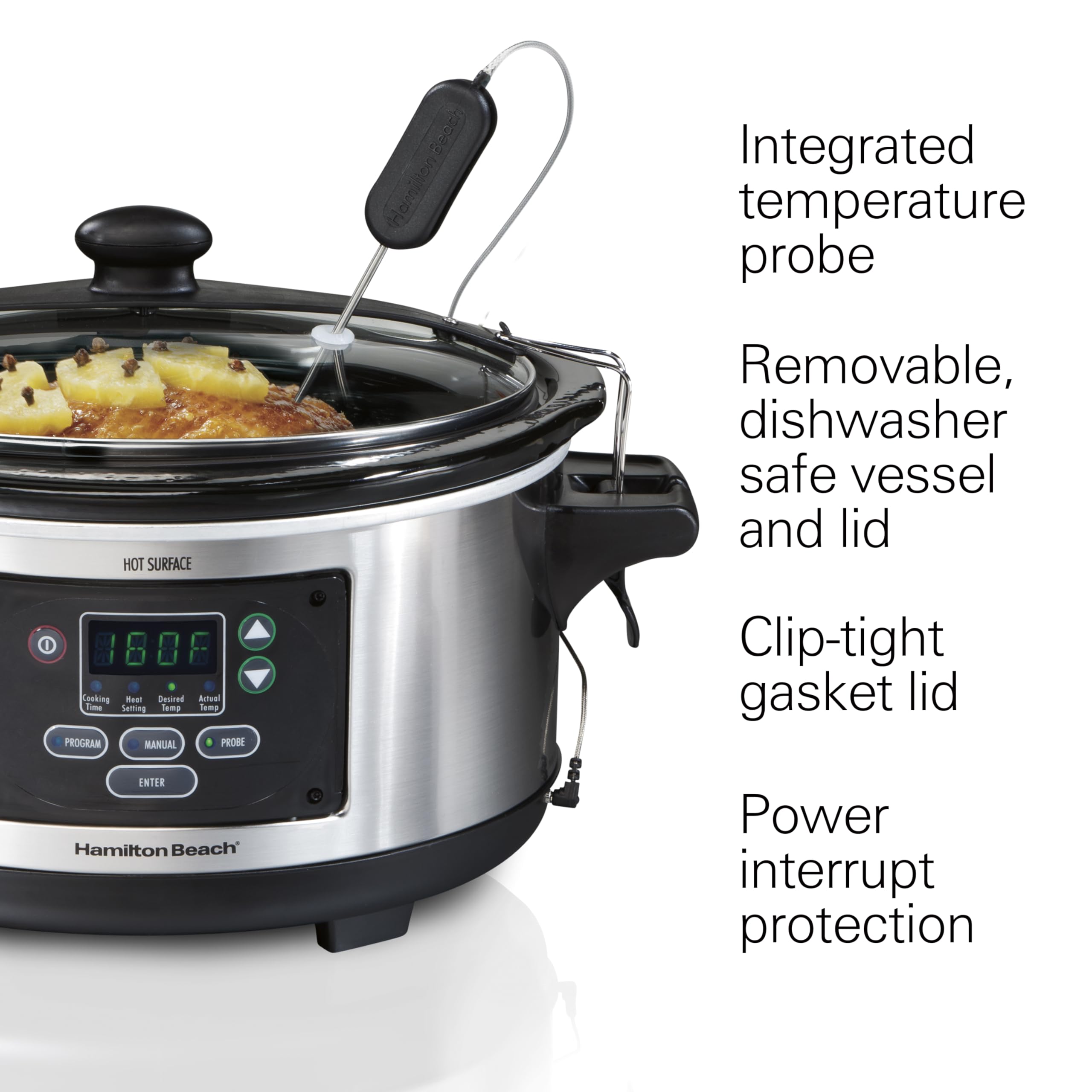 Hamilton Beach Portable 6 Quart Set & Forget Digital Programmable Slow Cooker Lock, Dishwasher Safe Crock & Lid, Temperature Pro