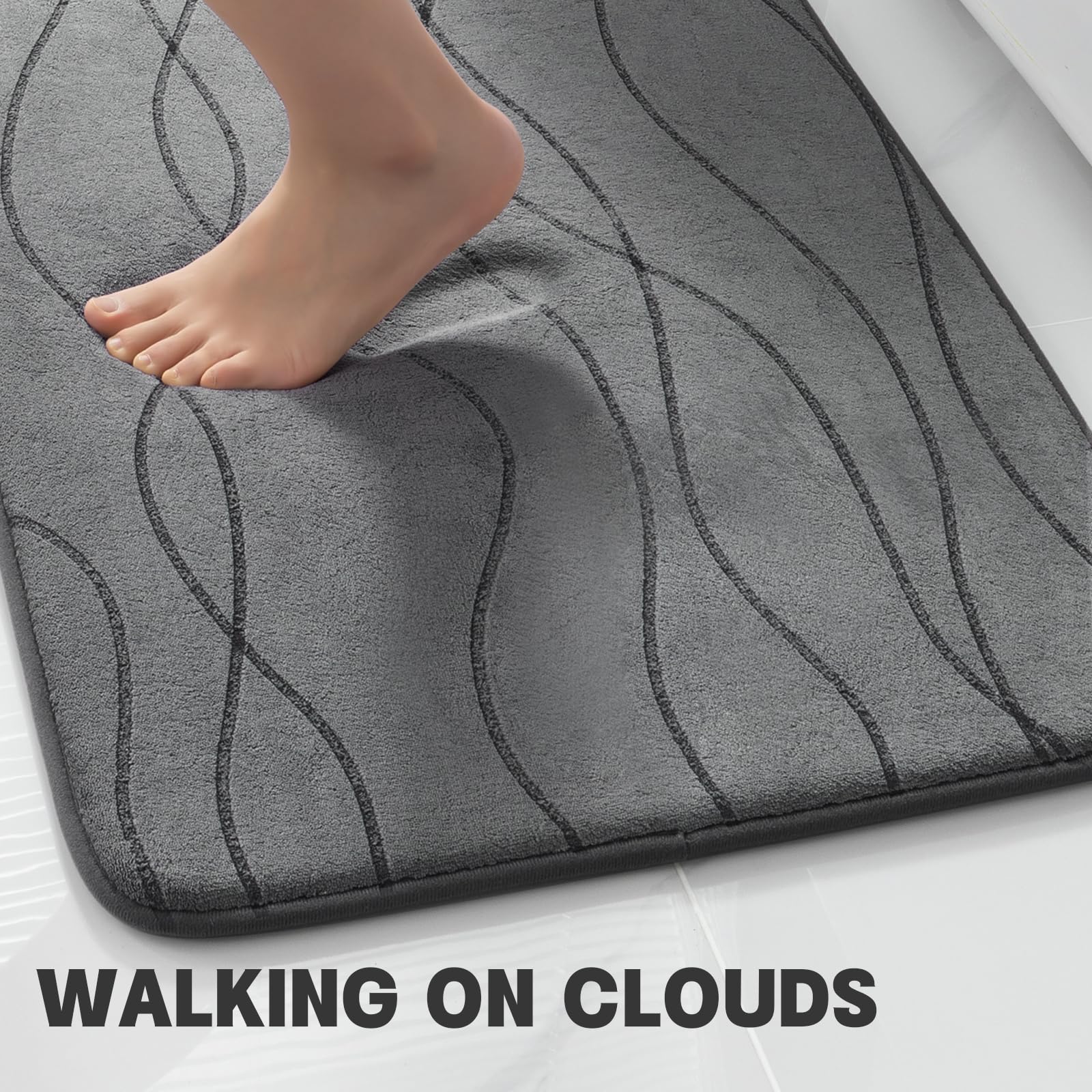 Yihouse Memory Foam Bathroom Rug Set, 3 Pieces - Dark Grey (Ultra Soft, Absorbent, Non-Slip, Machine Washable)
