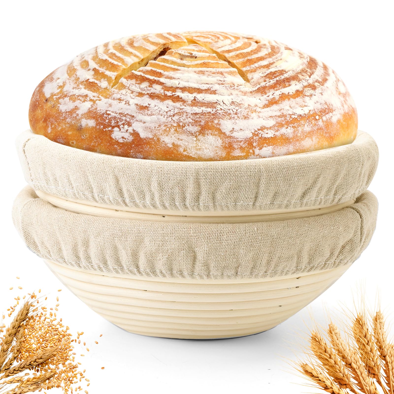 Yeatruojeet Bread Proofing Baskets Set of 2 10 inch Round Dough Proofing Bowls W/Liners Perfect for Home Sourdough Bakers Baking