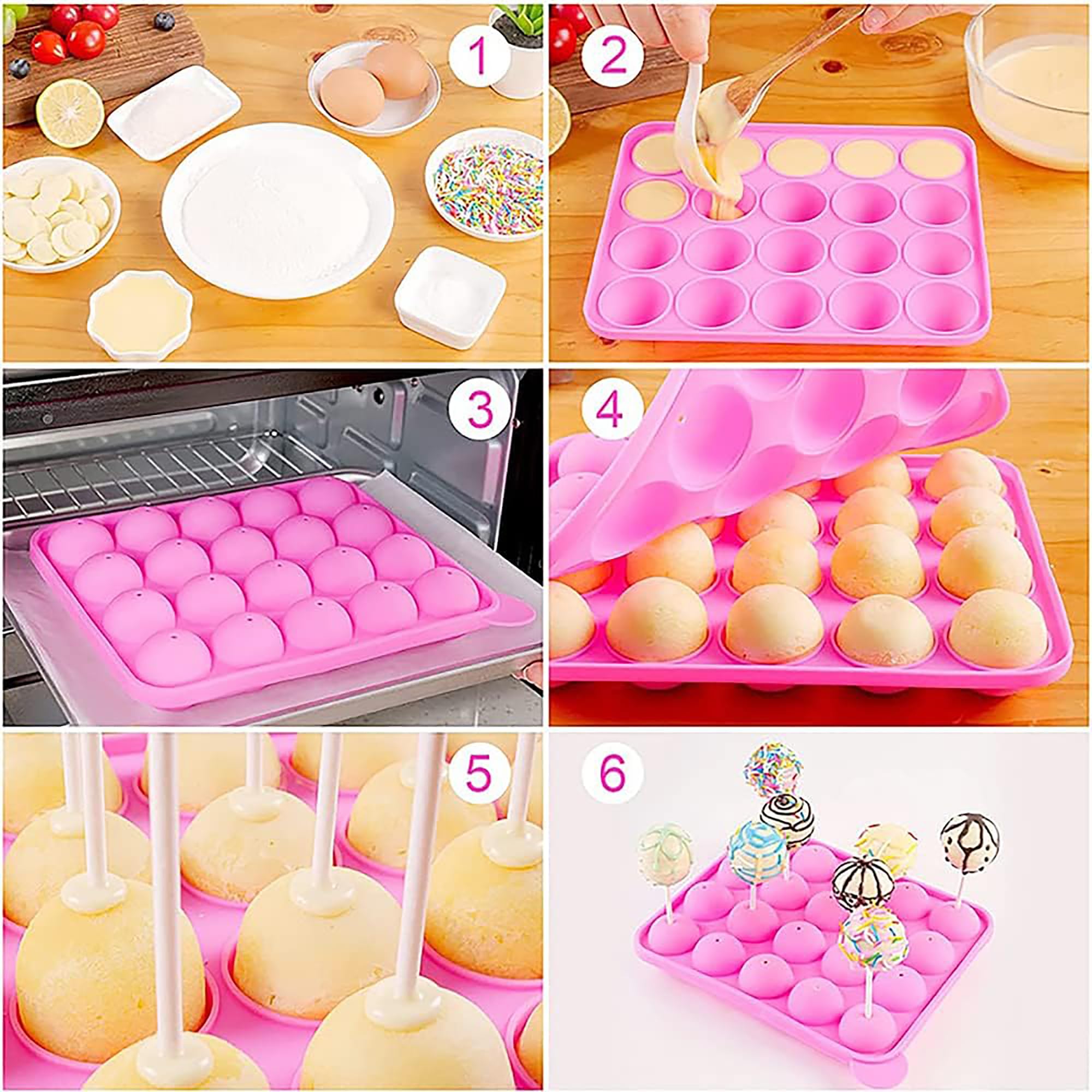 Emousport 20 Holes Silicone Non-Stick Cake Pop Kit Silicone Lollipop Mold Cake Mold Baking Chocolate Ice Lattice Bakeware Mould