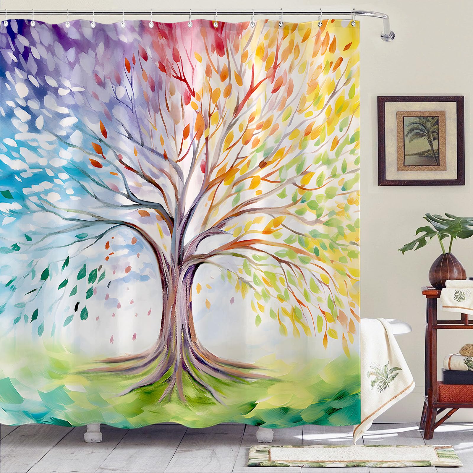 Fungarth Colorful Tree Shower Curtain Abstract Aesthetic Oil Painting Shower Curtains For Bathroom Pretty Cute Nature Art Waterp