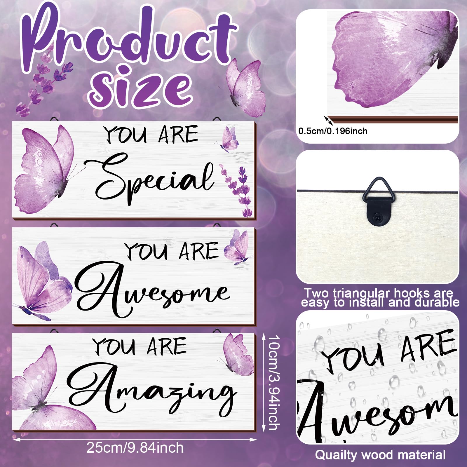 Geelin 3 Pcs Butterfly Wooden Hanging Wall Art Positive Quotes Butterfly Wall Art Prints With Butterfly For Inspirational Word S