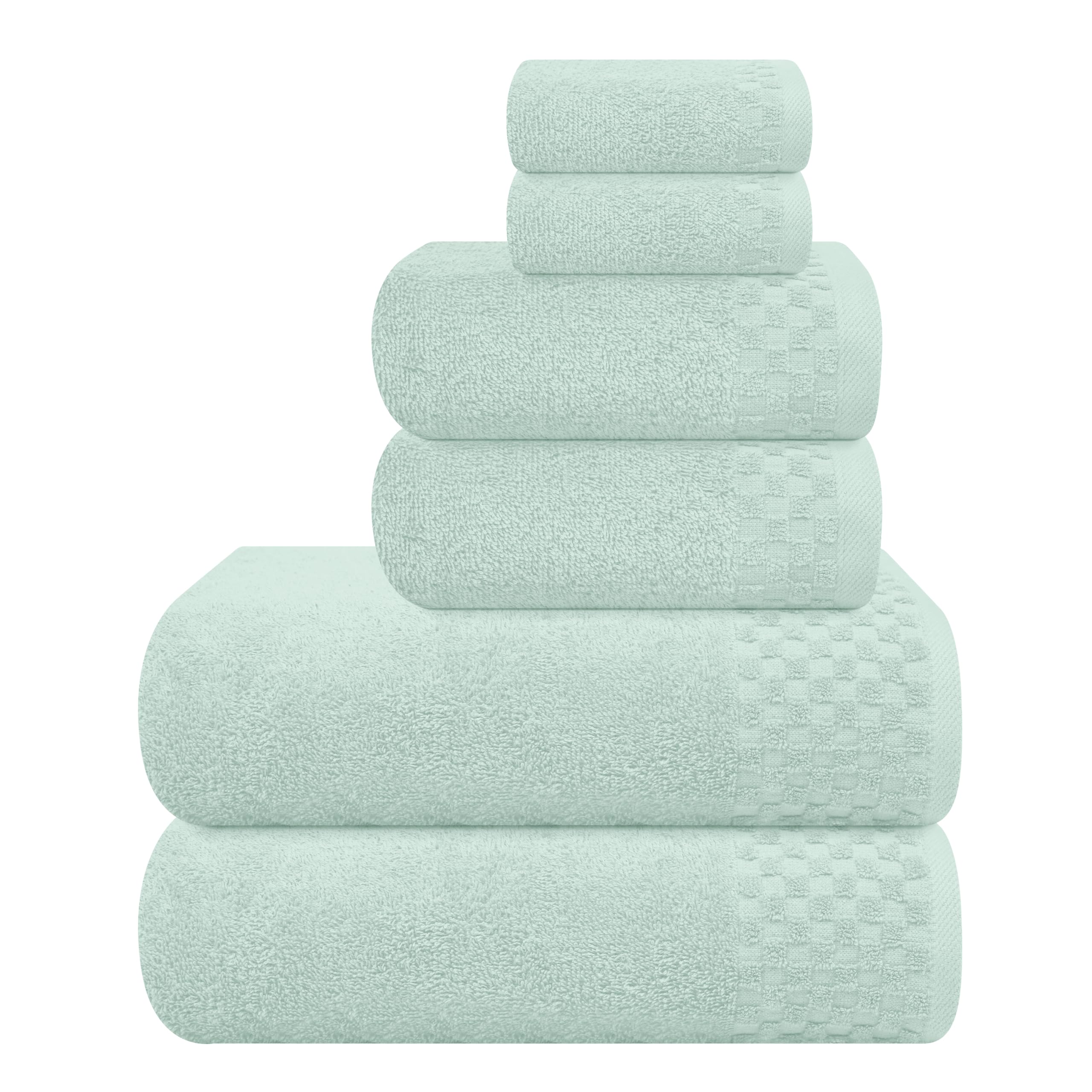 Myown Premium Cotton 6 Pack Towel Set For Bathroom, Contains 2 Bath Towels 28X55 Inch, 2 Hand Towels 16X24 Inch & 2 Wash Coths 1