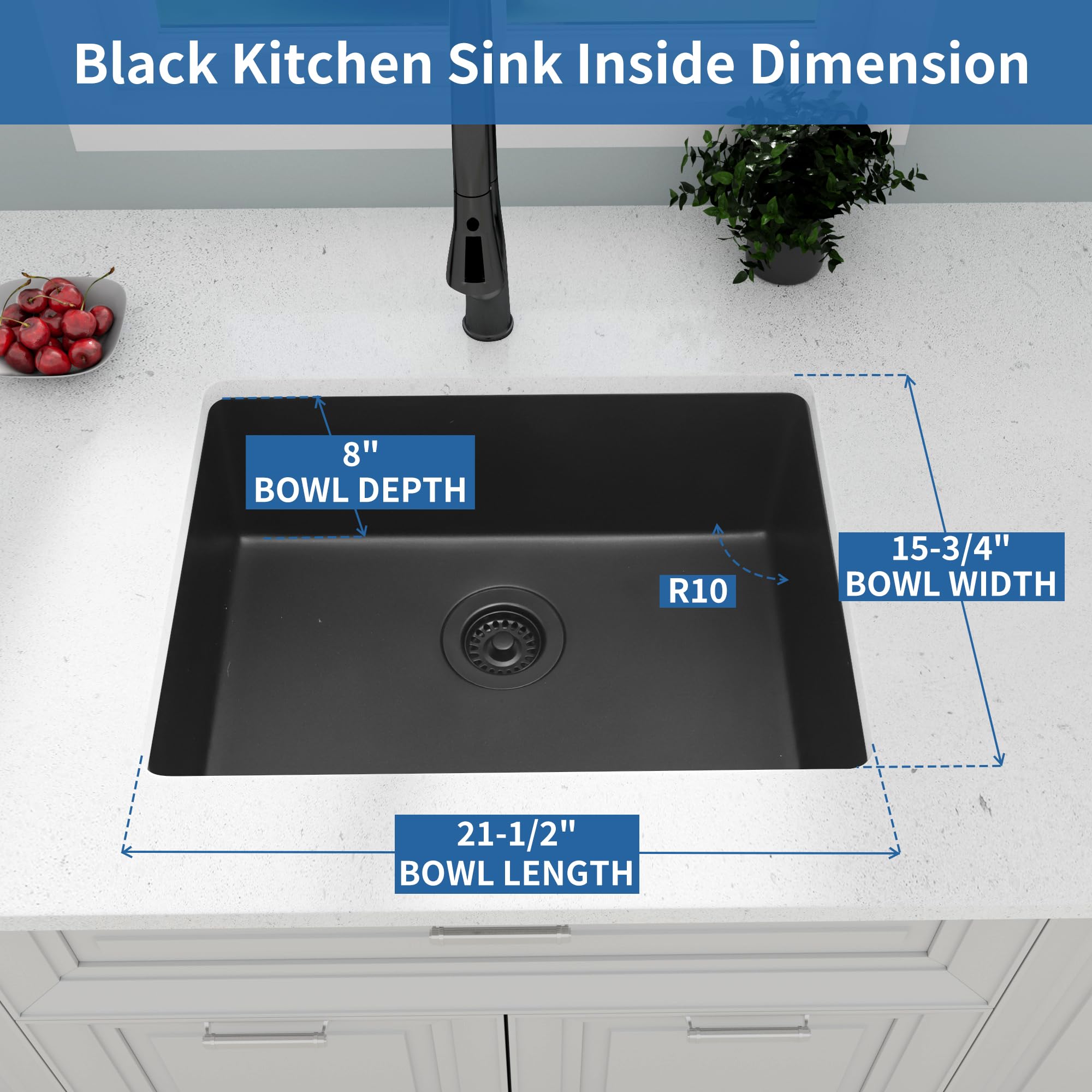 Monsinta Bar Sink, Undermount Kitchen Sink, 23 Inch Matte Black Bar Sink, Bar Sink Undermount With Accessories, Granite Kitchen