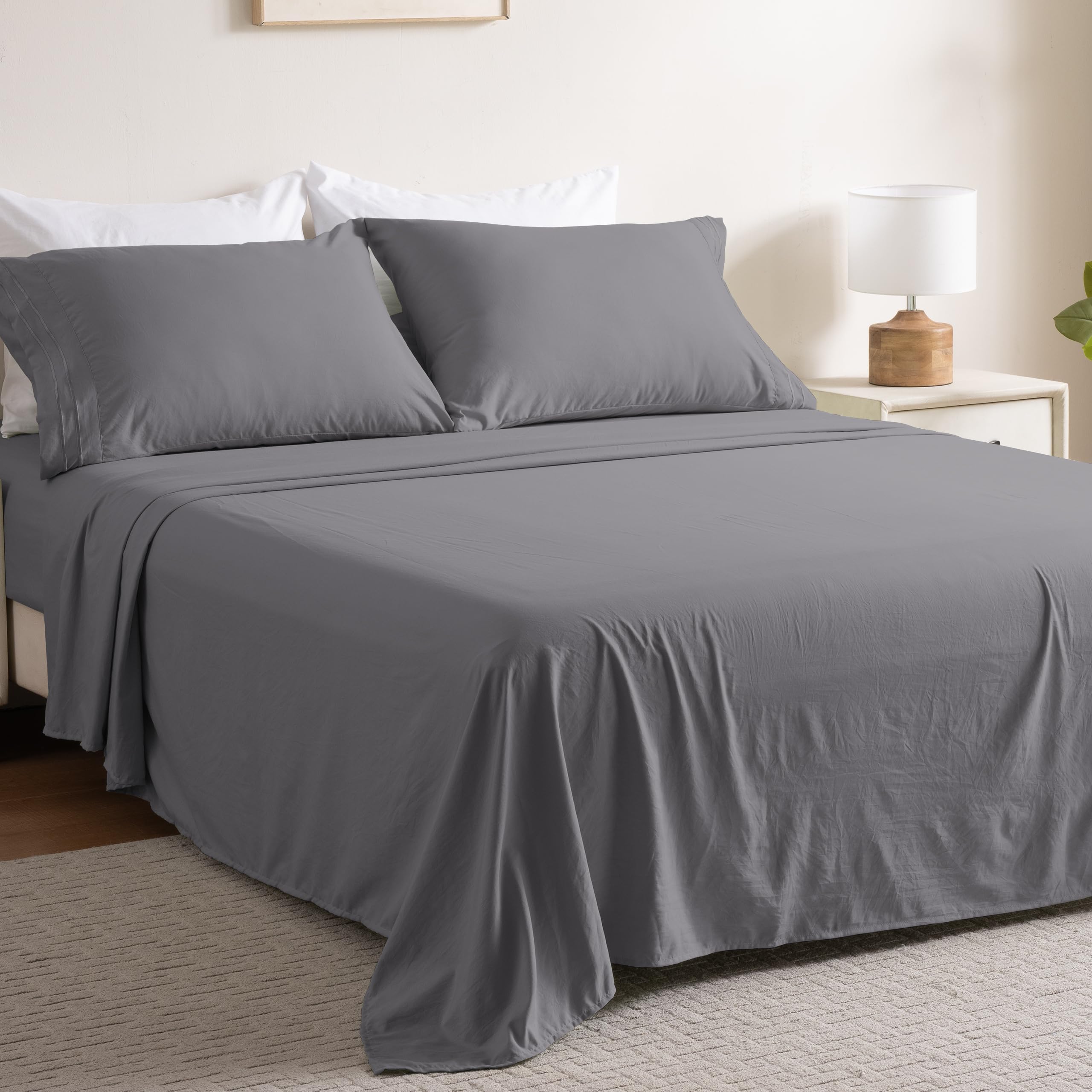Ranunculus 3 Piece Washed Twin Bed Sheet Set, Fitted Sheet Twin Size & Bedsheet & Pillowcase, Soft Brushed Microfiber  16 Inche