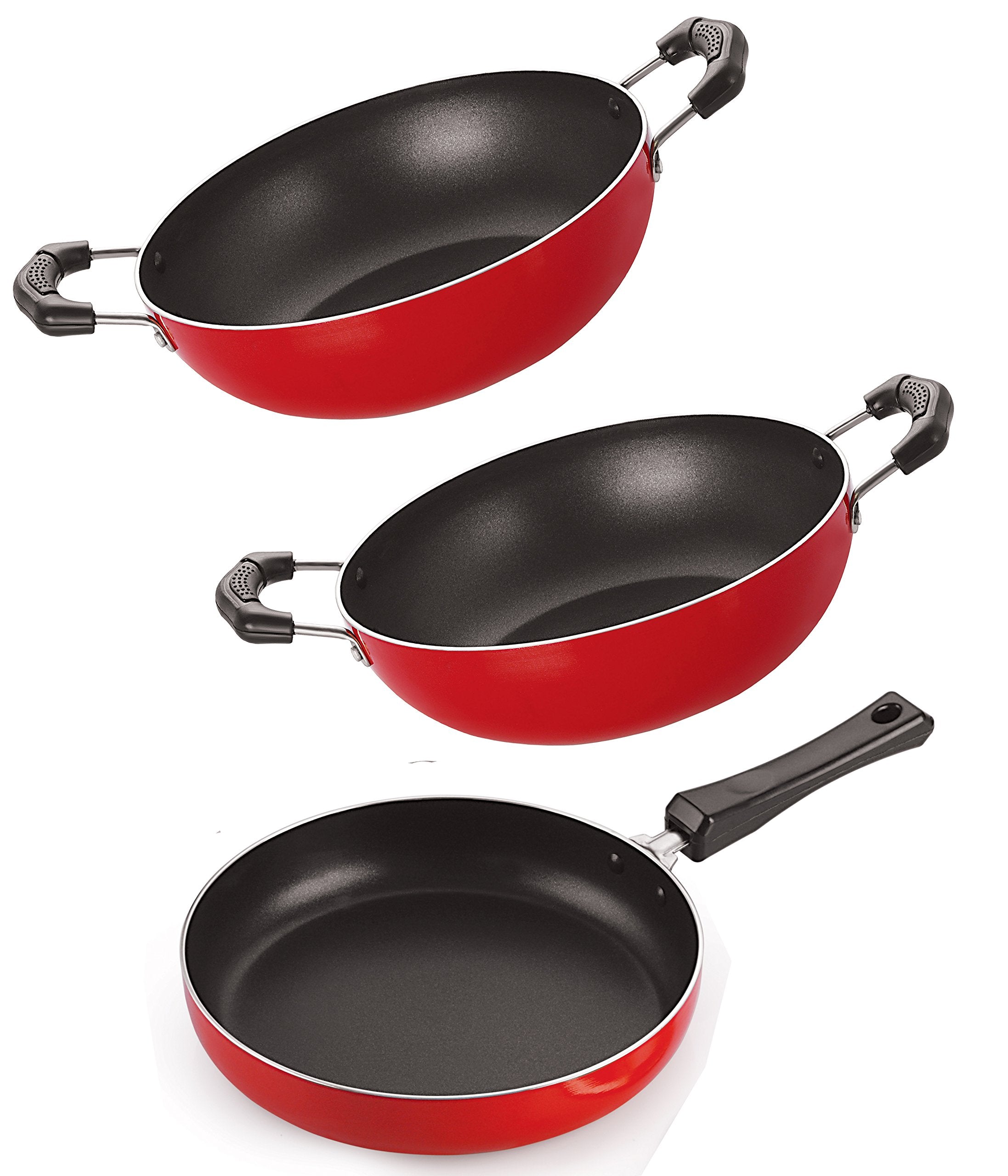 Nirlon Bpa Free Deep Frying Pan And Kadai Combo Kitchenware Utensils Set With Steel Lid, 2.6Mm_Fp11_Kd13_Kd14
