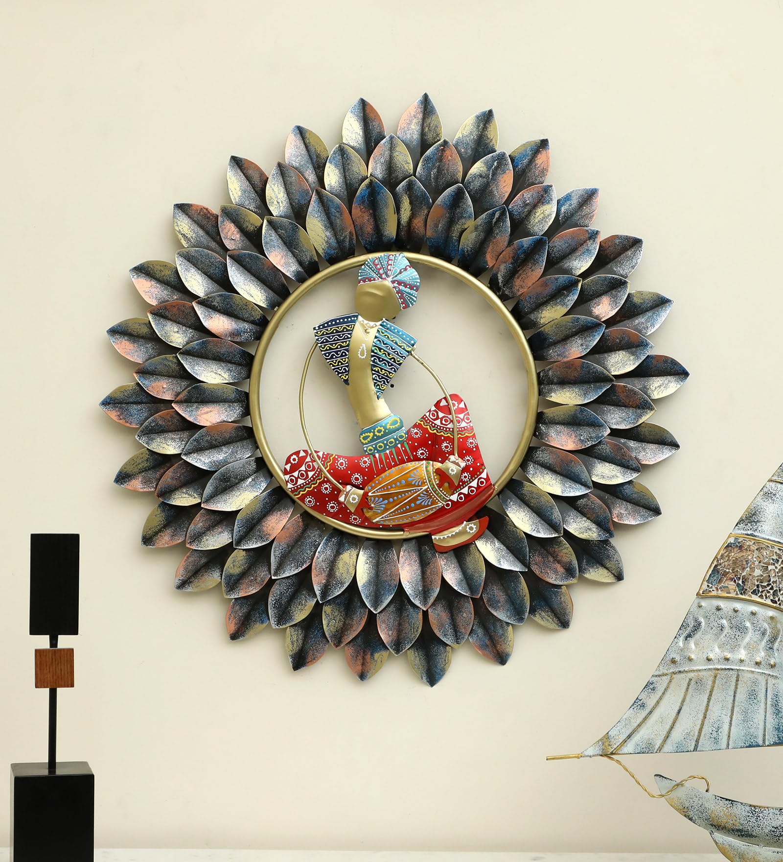 vedas Multicolour Iron Shaurya Musician Dhol Wall Decor ative Hanging & Mounted Art Sculpture (Size 24 x 24 inches)