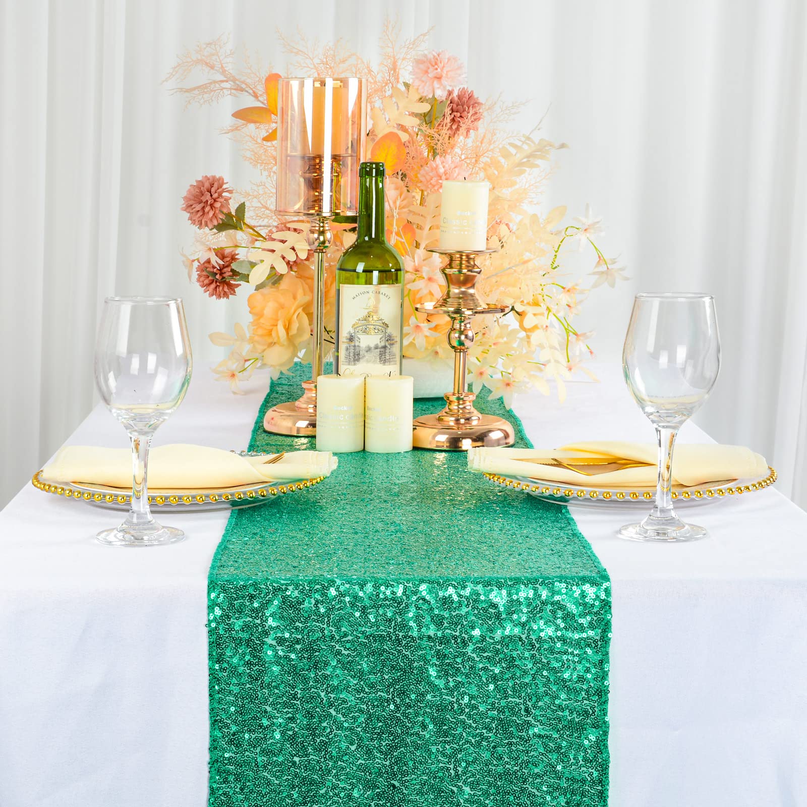 Shinybeauty 12'' X 108'' Sequined Table Runner Shiny Green Glitter Table Runner For Party Green Table Runner For Dining Room Chr