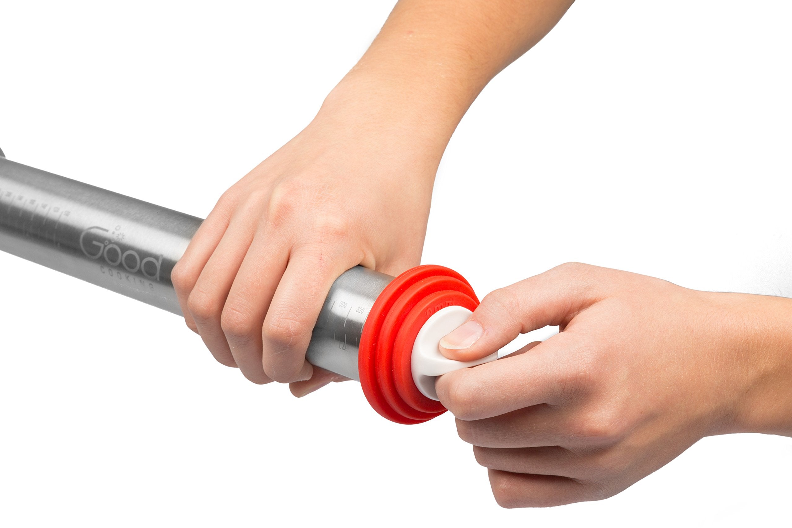 Adjustable Extra Large Pastry Rolling Pin With Thickness Rings - Stainless Steel French Dough Roller With 17'' Barrel And 3 Remo