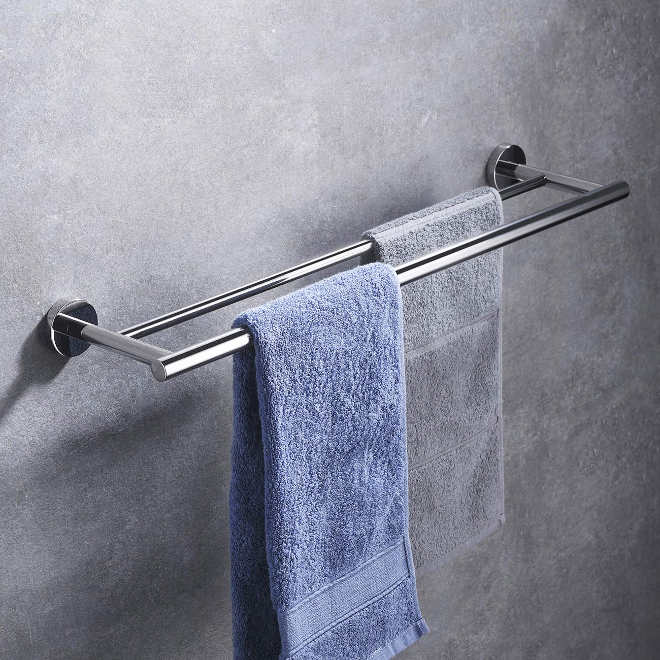 Miyili Double Towel Bar 24-Inch Stainless Steel Bathroom Towel Rack Holder Wall Mount Polished Finish, A01C60B