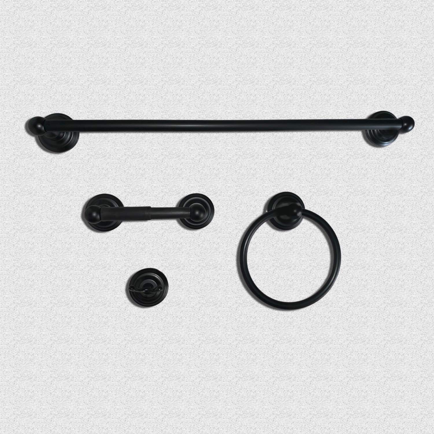 Sento Robiki Black Bathroom Accessories Set, Bath Hardware, Includes Robe Hook, Toilet Paper Holder, Towel Ring, 18    & 24    T