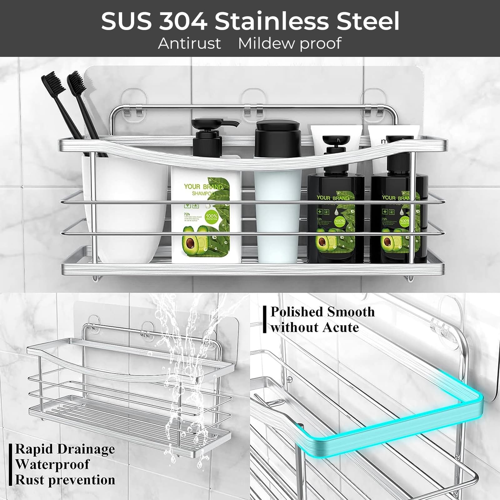 Odesign Shower Caddy 3 Pack-Shower Organizer Shelves Rack Rustproof Sus304 Stainless Steel For Bathroom Storage&Kitchen-No Drill