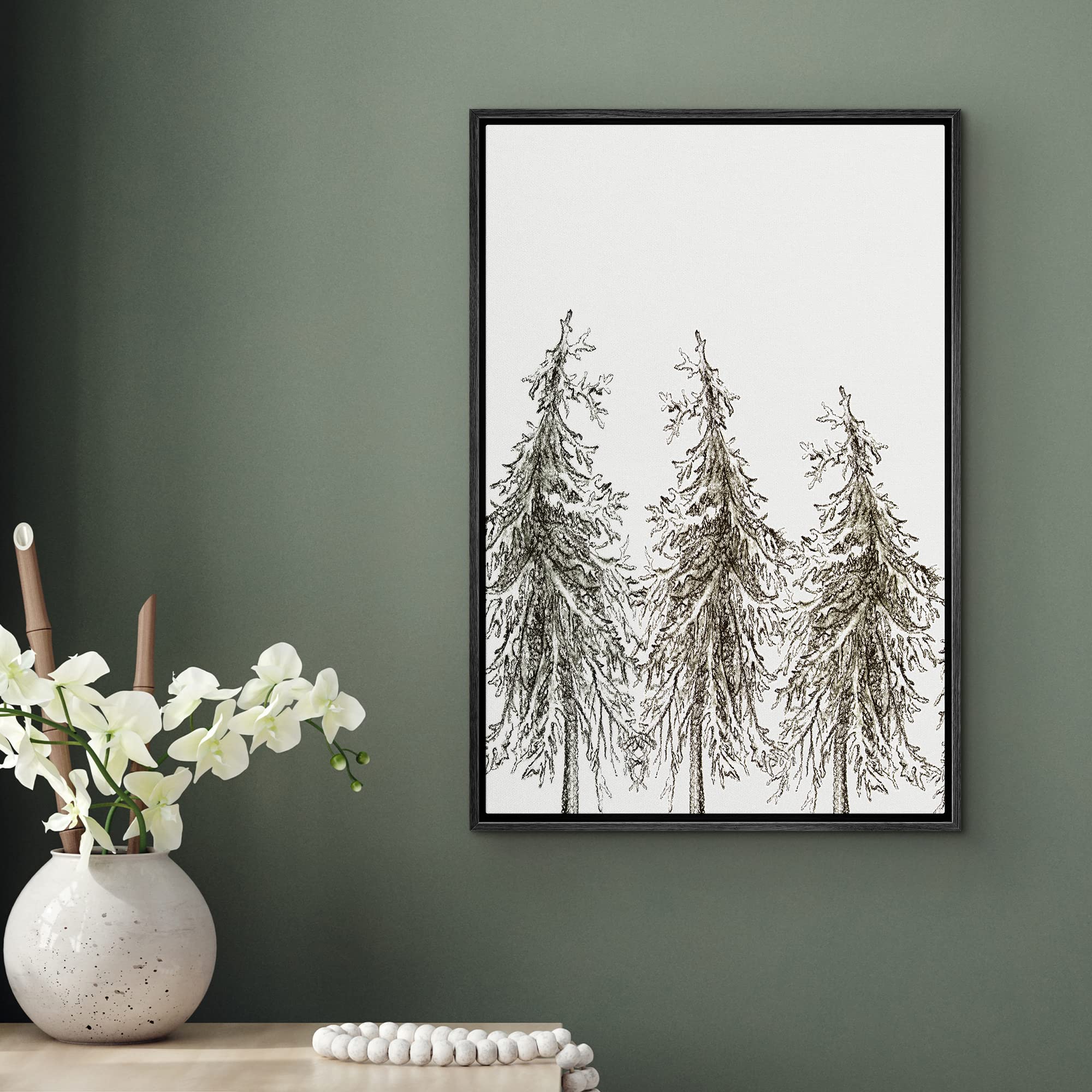 SIGNWIN Framed Canvas Wall Art Tall Trees Geometric Patterns Digital Art Modern Art Contemporary Relax/Calm Black and White for Living Room  Bedroom  Office - 16''x24'' Black