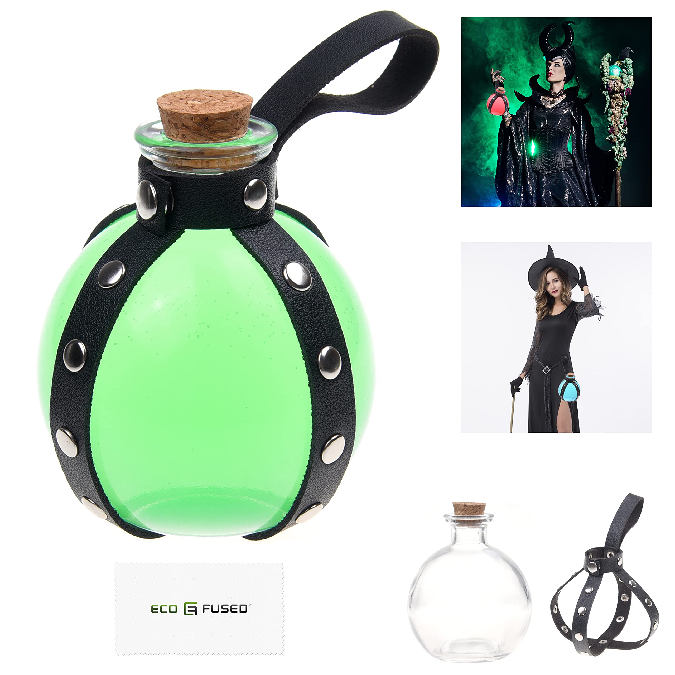 Eco-Fused Cosplay Potion Bottle with Holder - Clear Spherical, Wizard, Witch Costume Accessory - Stopper, Holder, Belt Loop