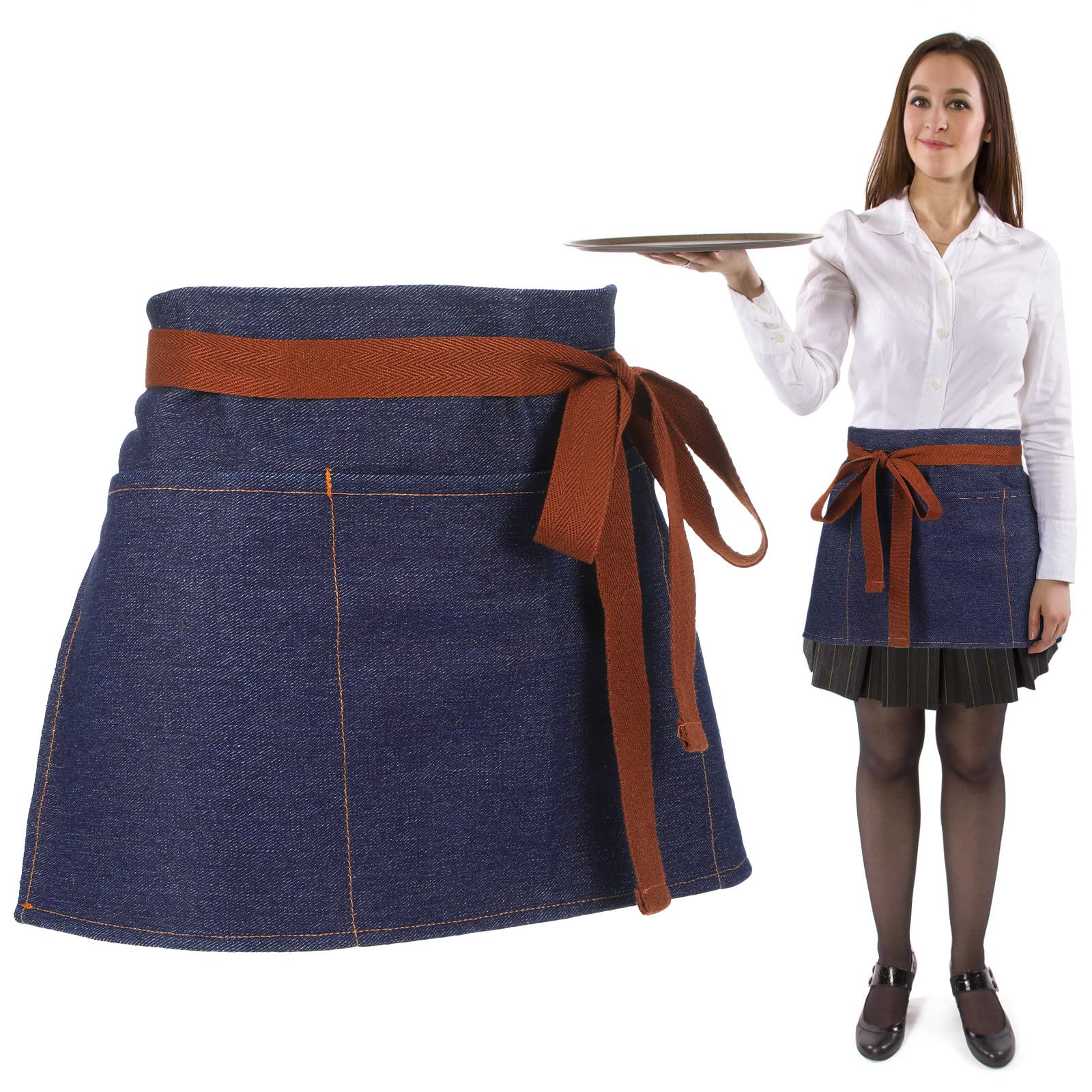 Amosfun Denim Waist Apron Half Apron With Pockets For Servers Waitresses Cooks Bakers Gardeners And Artists 23.62 X 12.20 In Mul