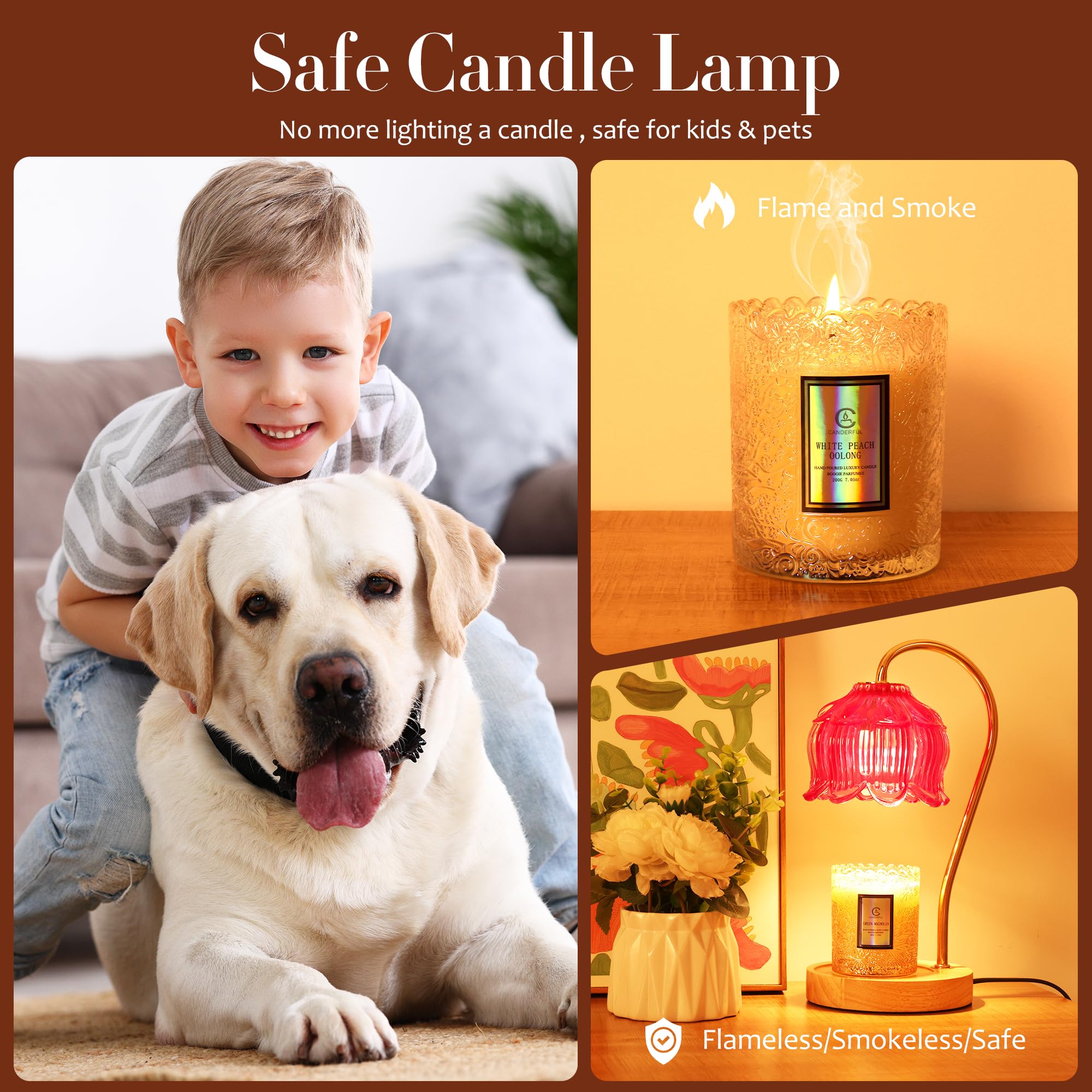 Merrtody Vintage Flower Candle Warmer Lamp with Timer & Dimmer - Lotus Candle Lamp Warmer - Fits All Jar Scented Candles