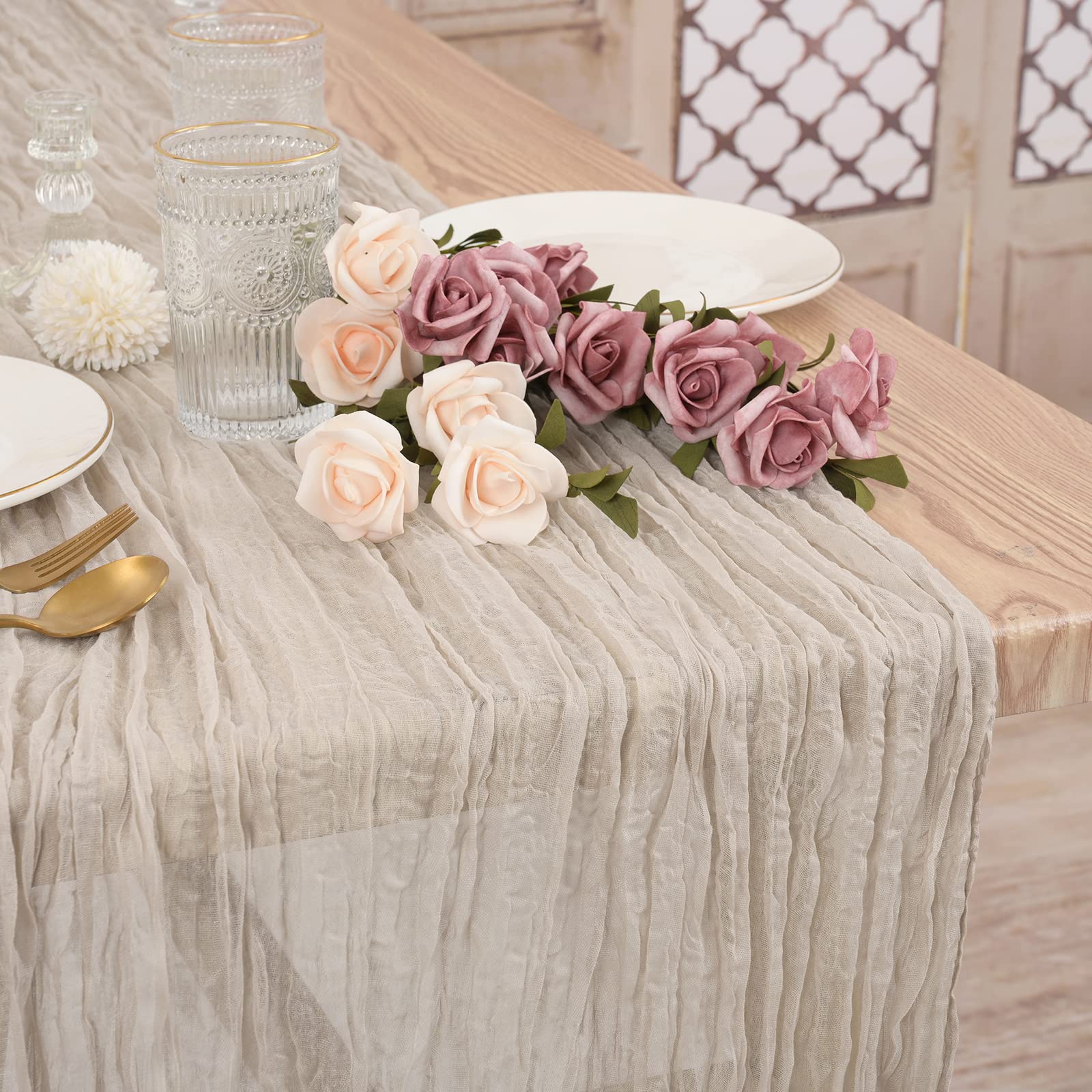 12 Pack Cheesecloth Table Runner 35X120 Inch 10Ft Rosy Brown Gauze Cheese Cloth Table Runner, Boho Rustic Wedding Table Runner F