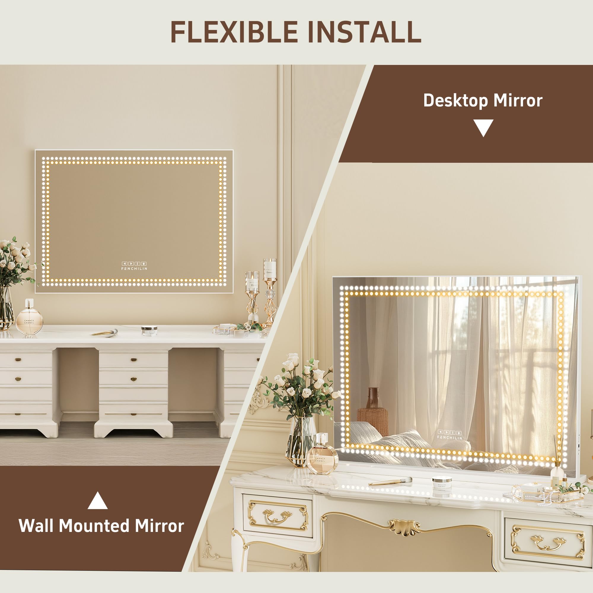 Fenchilin Vanity Mirror With Lights And Bluetooth Speaker 31.5X 22.8 Makeup Mirror Lighted Hollywood Mirror With Led Light Beads
