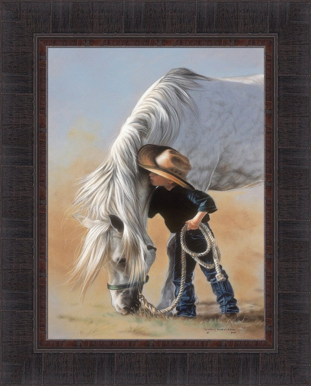 Little Whispers By Lesley Harrison 17X21 Boy Talking To Horse Little Cowboy Framed Art Print Wall D  Cor Picture