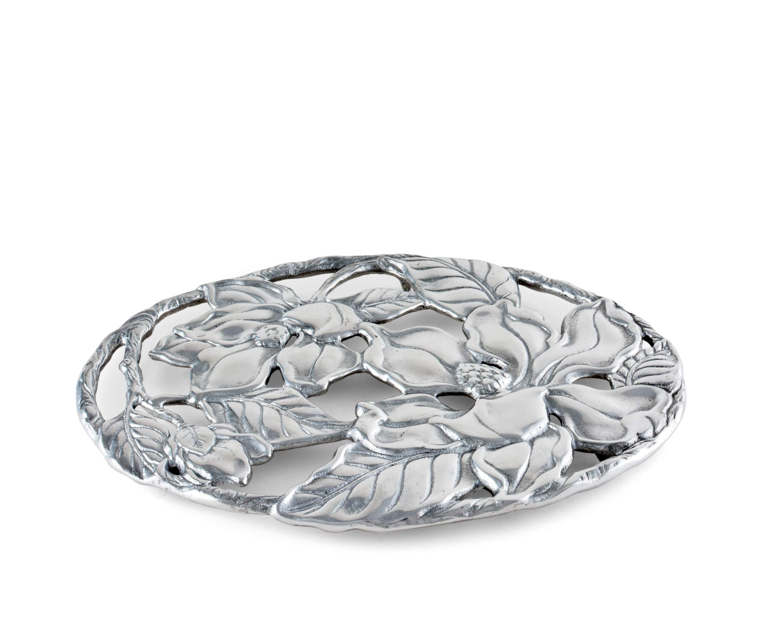 Arthur Court Designs Aluminum Metal Magnolia Flower Trivet Hot Pans Pots Dishes Or Teapot Florida Theme 9 Inch Long