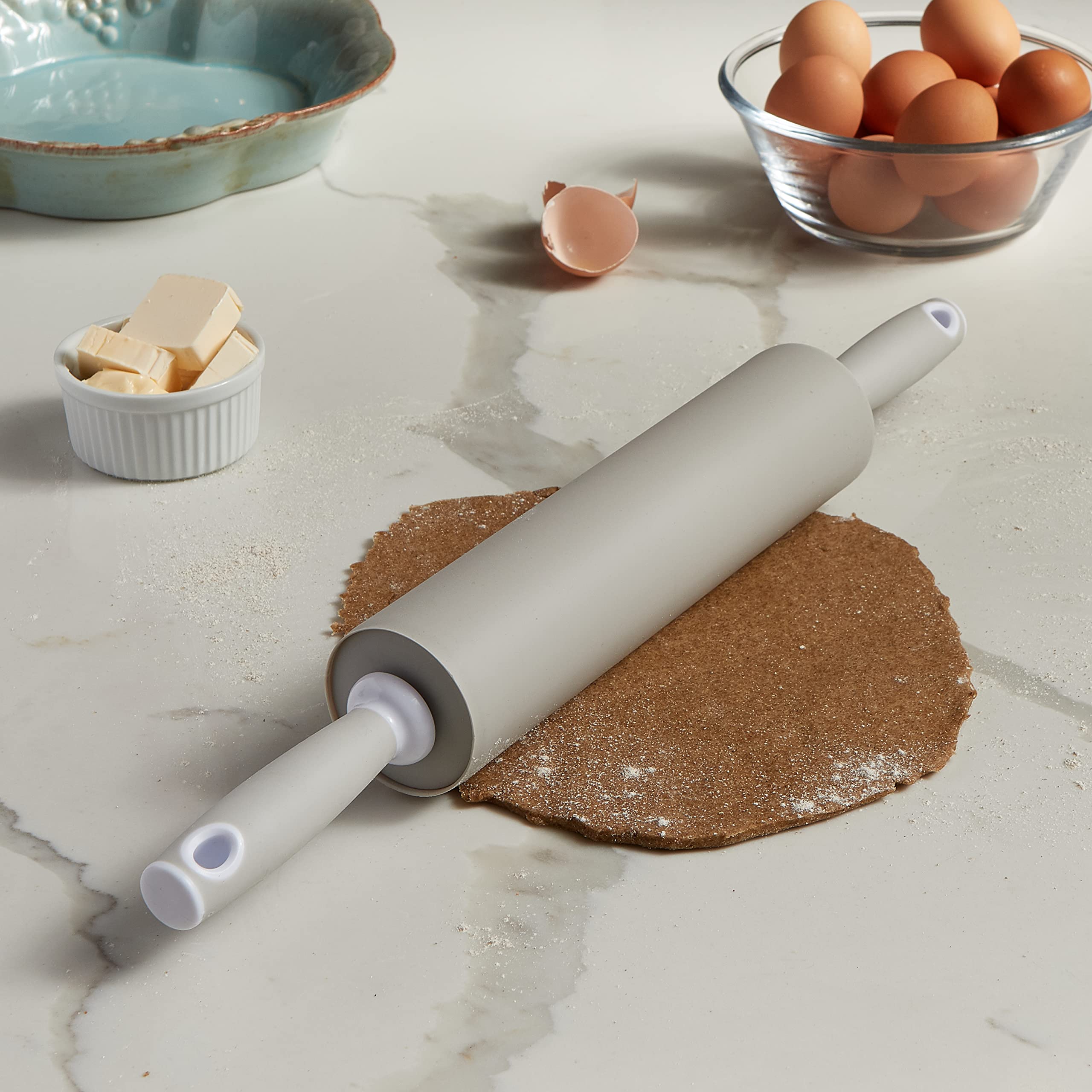 Husmait Silicone Rolling Pin - Premium Kitchen Baking Pin For Rolling And Baking - Great For Making Dough, Bread And Pizza