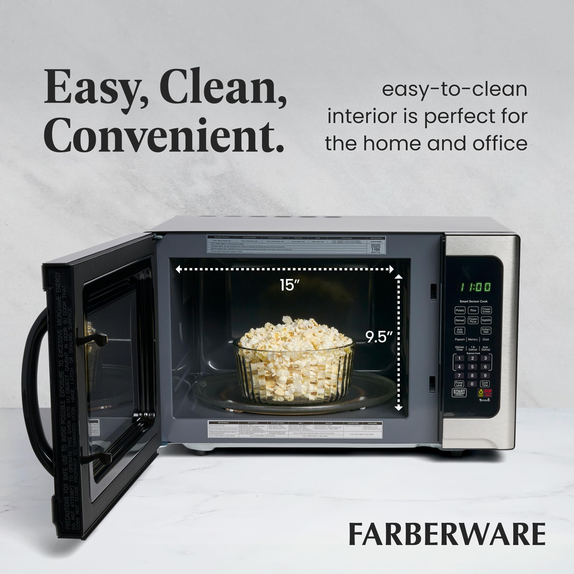 Farberware Countertop Microwave 1100 Watts, 1.2 Cu Ft - Smart Sensor Microwave Oven With Led Lighting And Child Lock - Perfect F