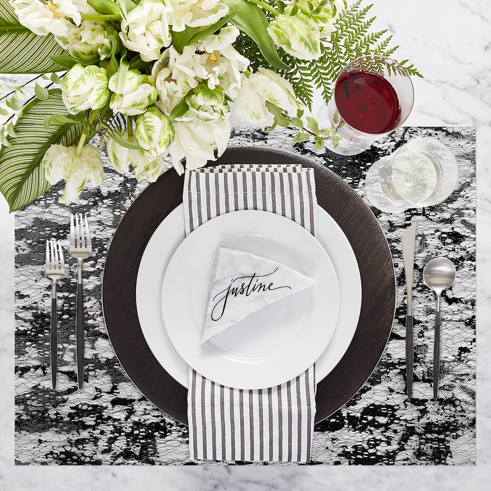 Tiosggd Black Table Runner 11''X192'', Sequin Glitter Metallic Foil Thin Mesh Table Runners Roll, Black Centerpiece Table Decor