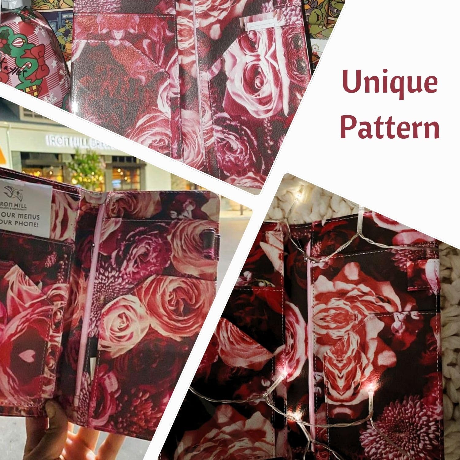 Server Book for Waitress with Zipper and Magnetic Pocket 5'' X 9'' Rose Flower Waitress Book Red Waiter Book Wallet Restaurant Waitstaff Organizer Fit Server Apron with Money Pocket