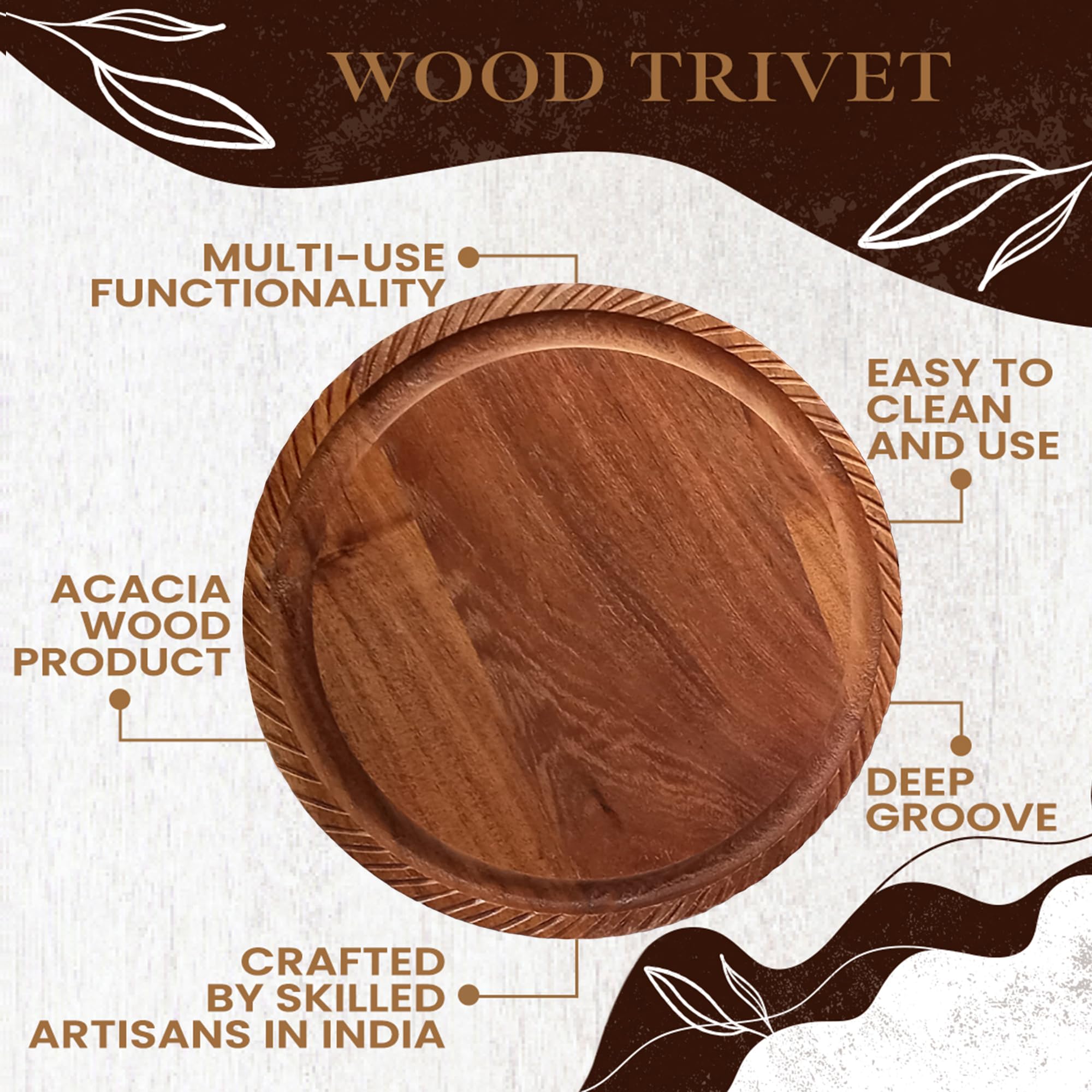 K & R Wood Trivet For Hot Pots And Pans | Natural Acacia Wood | Wood Trivet For Hot Dishes | Reversible Wood Cutting Board | Woo