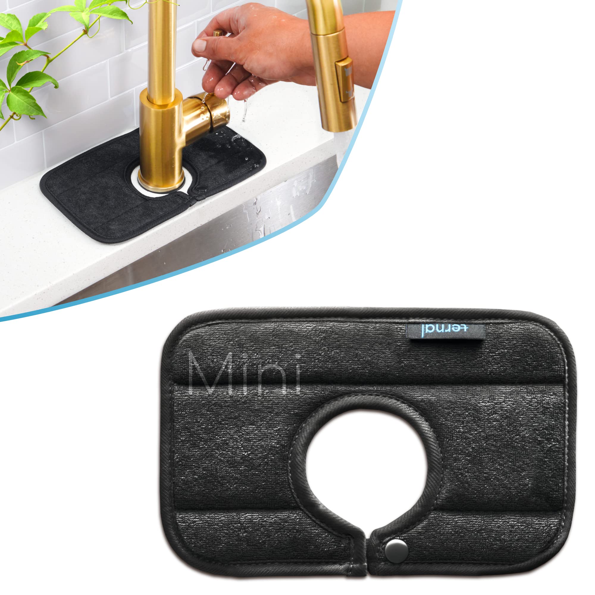 The Original Machine Washable Kitchen Sink Mat by Ternal, Absorbent Microfiber Fabric with Anti-Slip Silicone Backing, Splash Gu