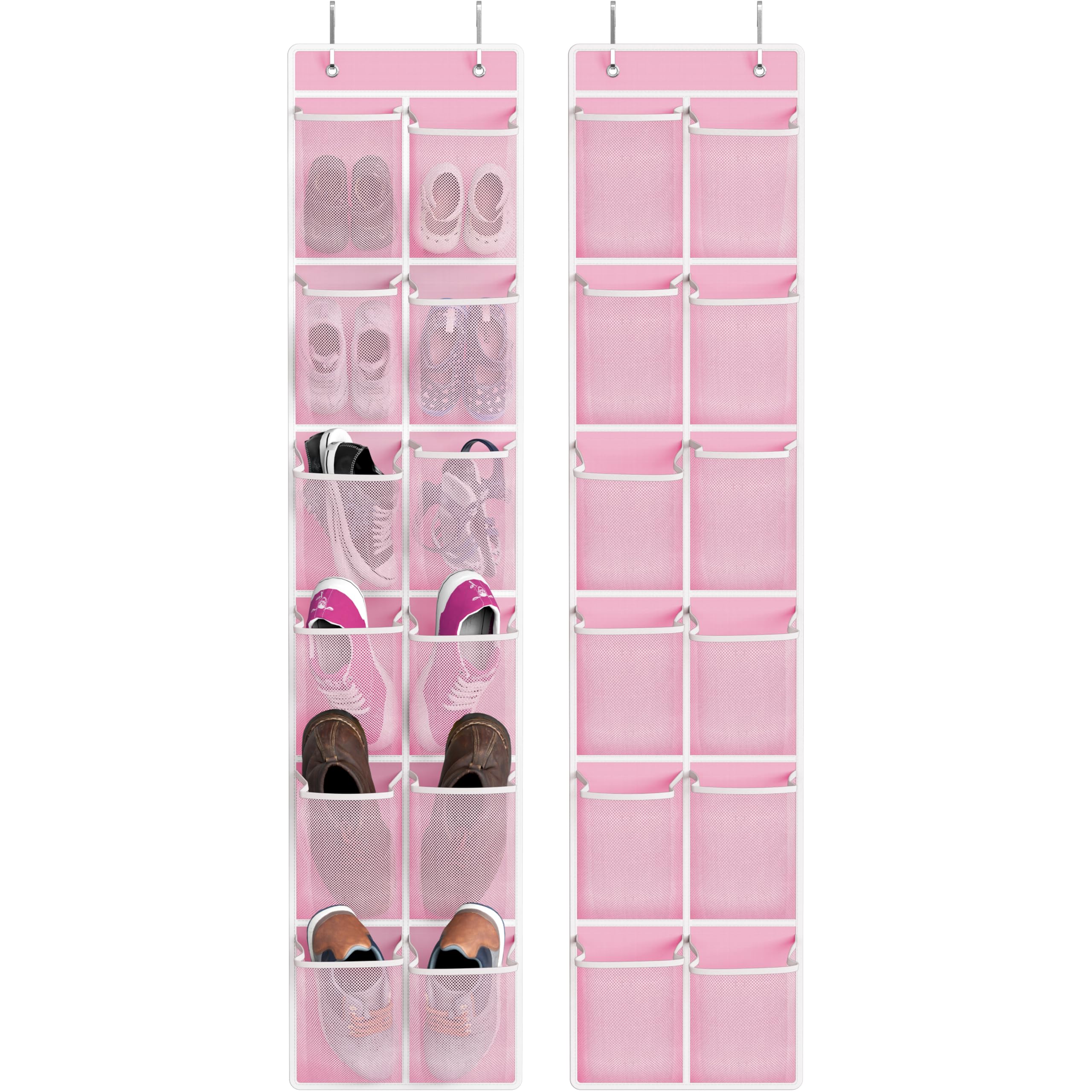 Simple Houseware 24 Pockets - 2Pk 12 Large Pockets Over Door Hanging Shoe Organizer, Pink