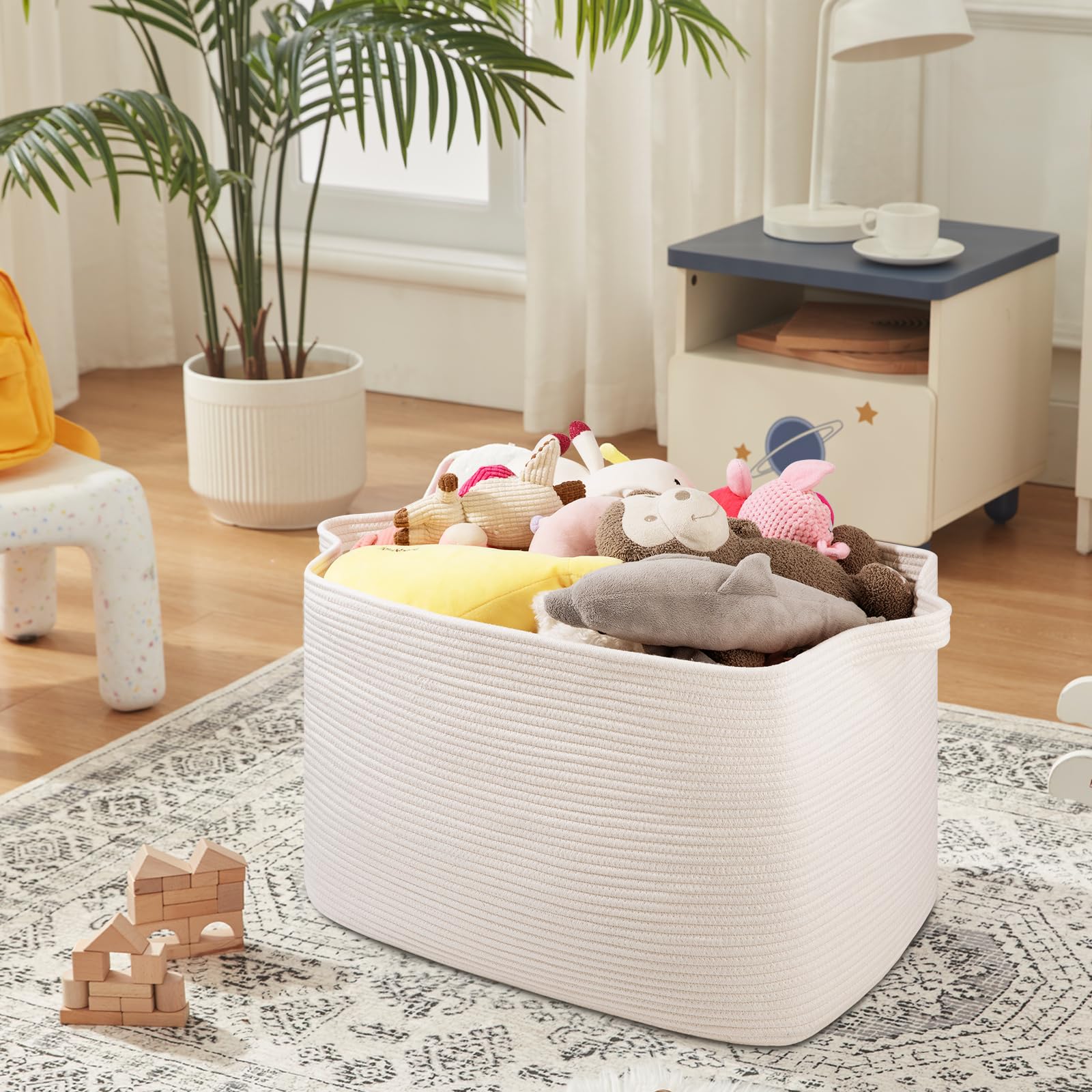 Oiasket 108L Laundry Basket For Organizing, 24.8''L X 16.2''W X 16.2''H Extra Large Blanket Basket, Rope Storage Basket For Livi