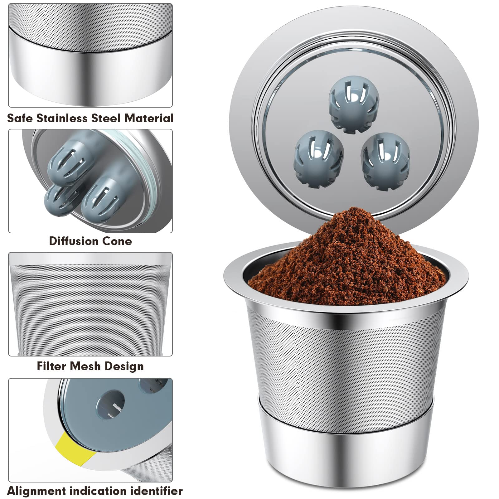 YEOSEN Stainless Steel Reusable K Cups for Ninja Coffee Maker, 3 Pack Coffee Pods Compatible with CFP201 CFP300 CFP301 CFP400