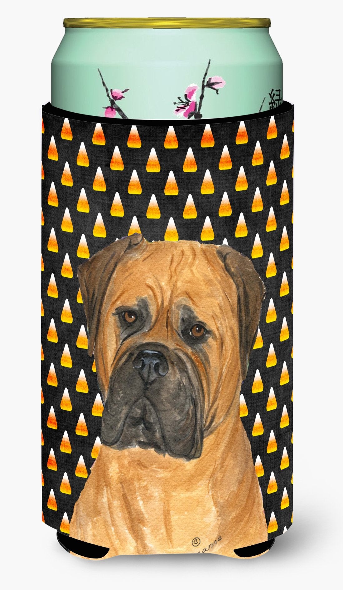 Bullmastiff Candy Corn Halloween Portrait  Tall Boy Beverage Insulator Beverage Insulator Hugger