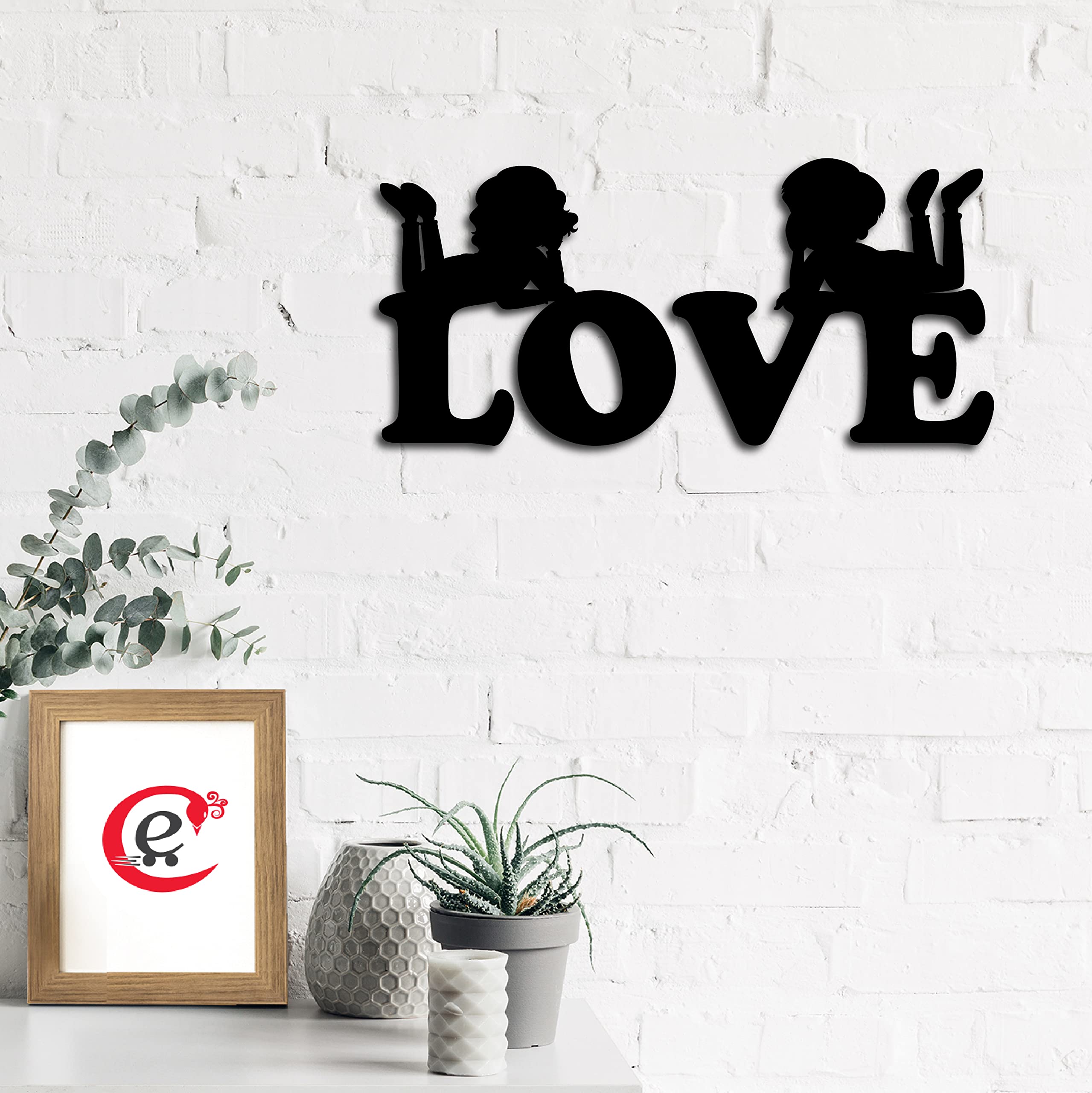 eCraftIndia Couple Love Black Engineered Wood Cutout Wall Art Decor - Romantic Minimalist Wall Decoration Item for Couples - Ide