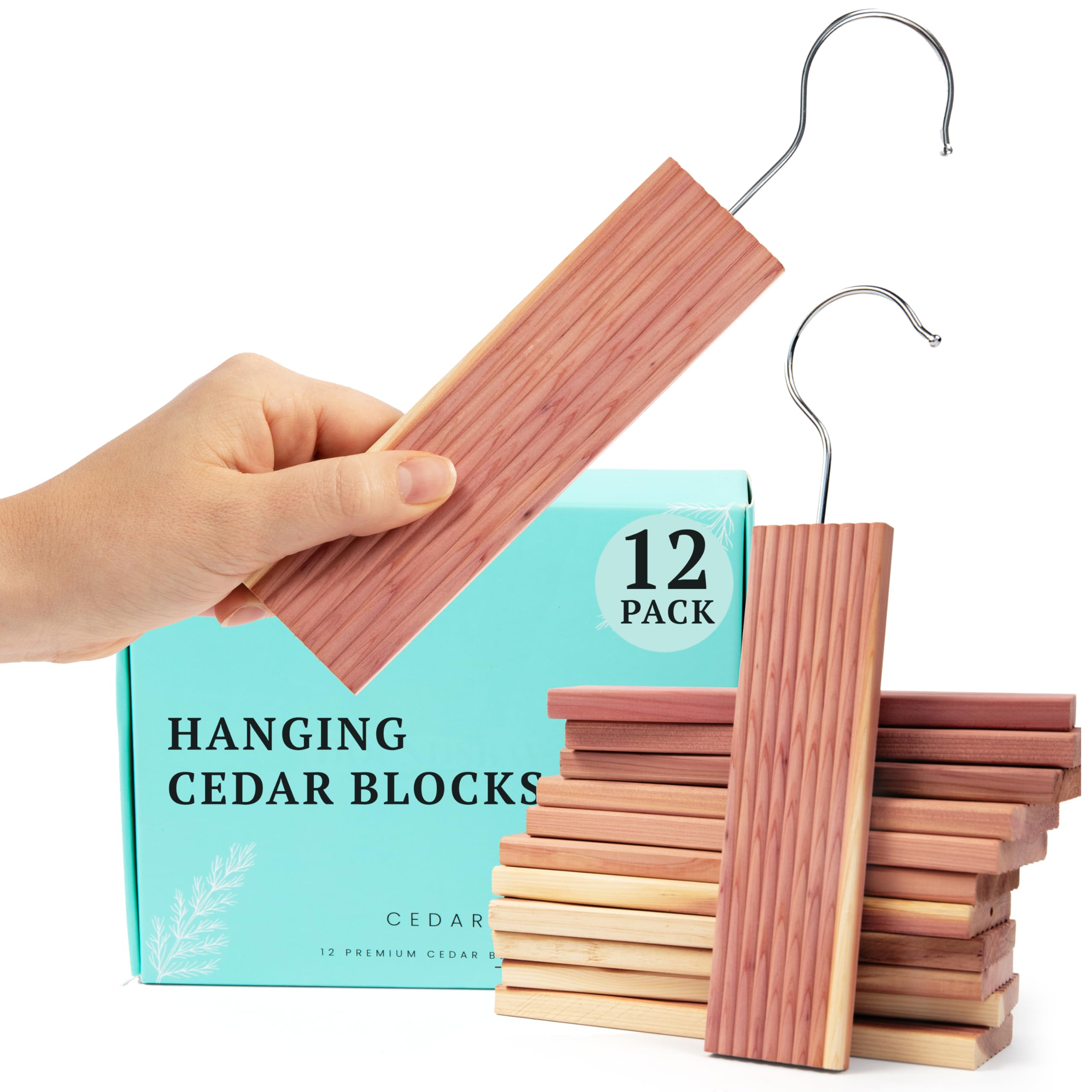 12 Hanging Cedar Blocks For Clothes Storage -Cedar Hangers For Closet - Cedar Chips For Closets And Drawers - Hanging For Protec